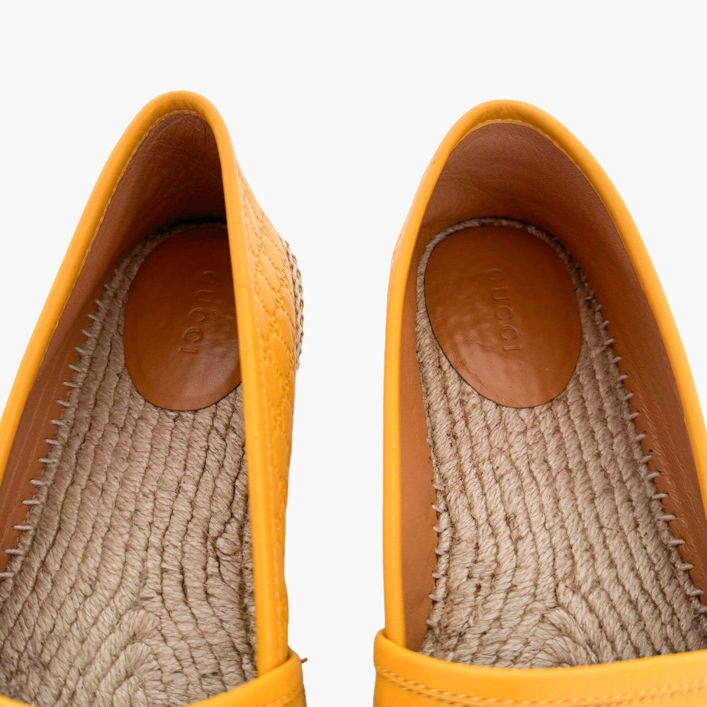 Gucci Monogram Espadrille Flats in Buttercup Yellow Microguccissima GG Leather Size 38