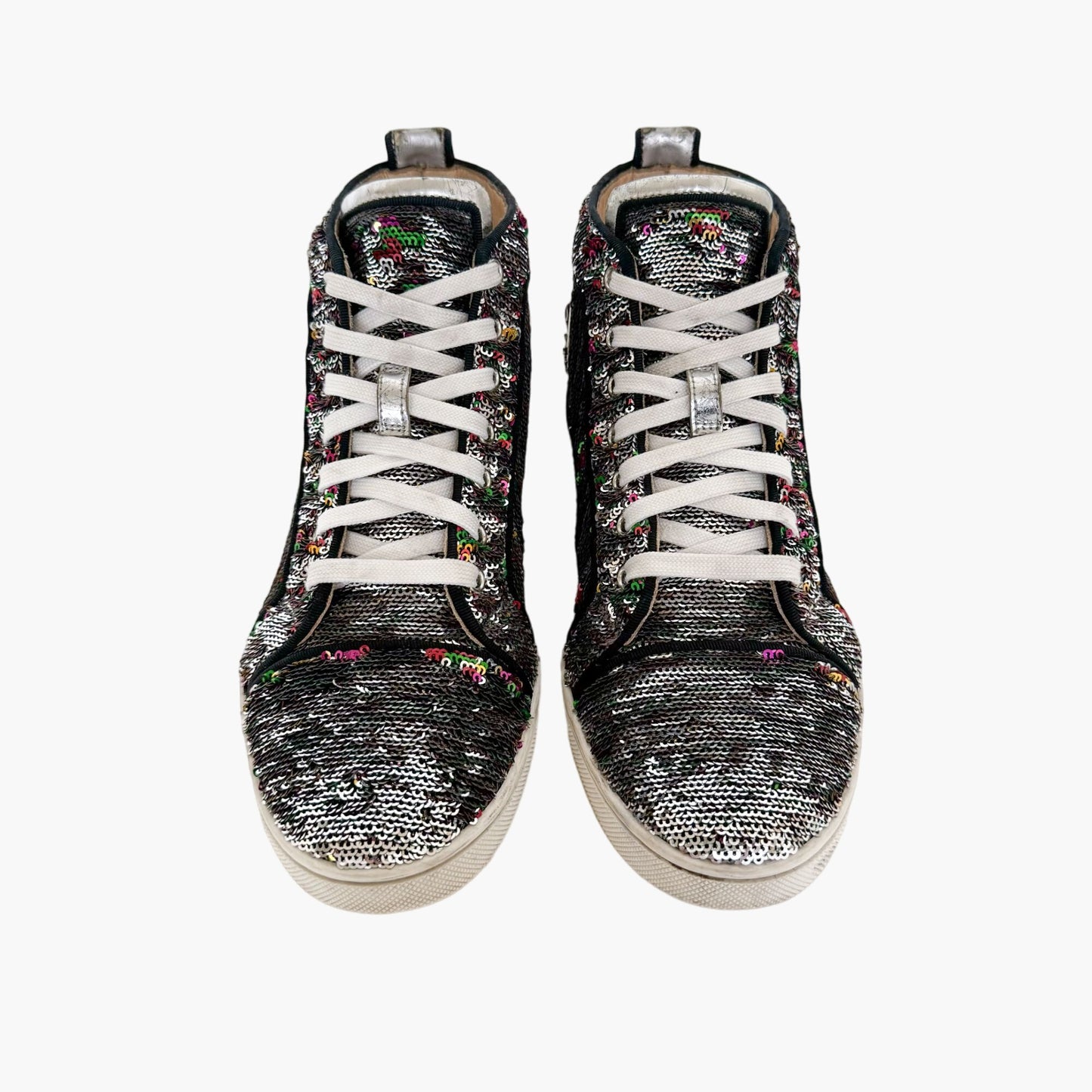Christian Louboutin Bip Bip High Top Sneakers in Silver Flip Up Sequin Size 37.5