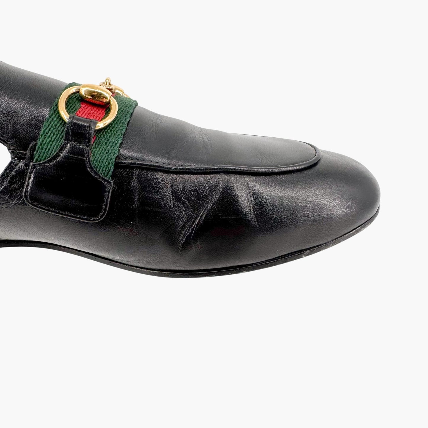 Gucci Princetown Web Stripe Horsebit Loafer Mules in Black Leather Size 36