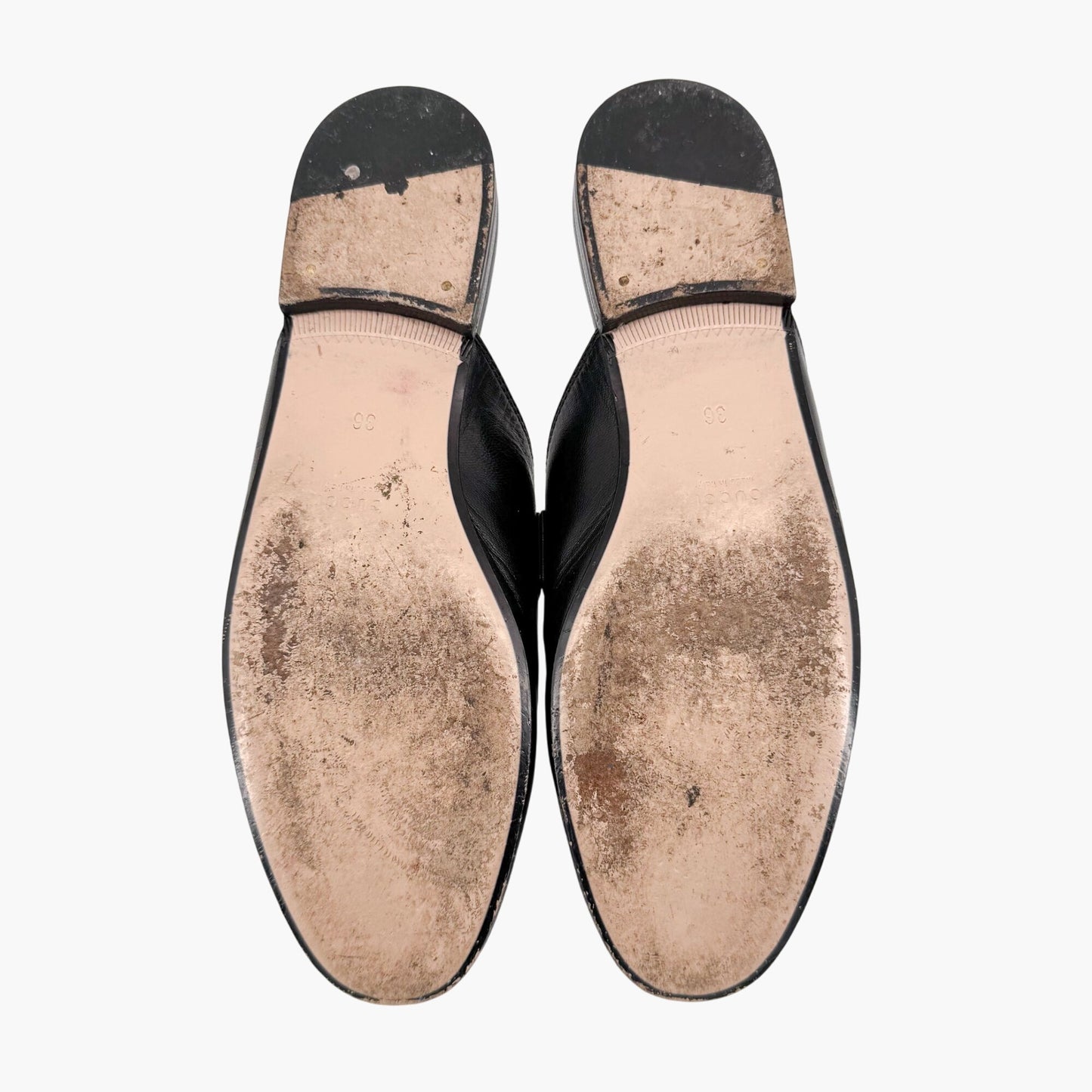 Gucci Princetown Web Stripe Horsebit Loafer Mules in Black Leather Size 36