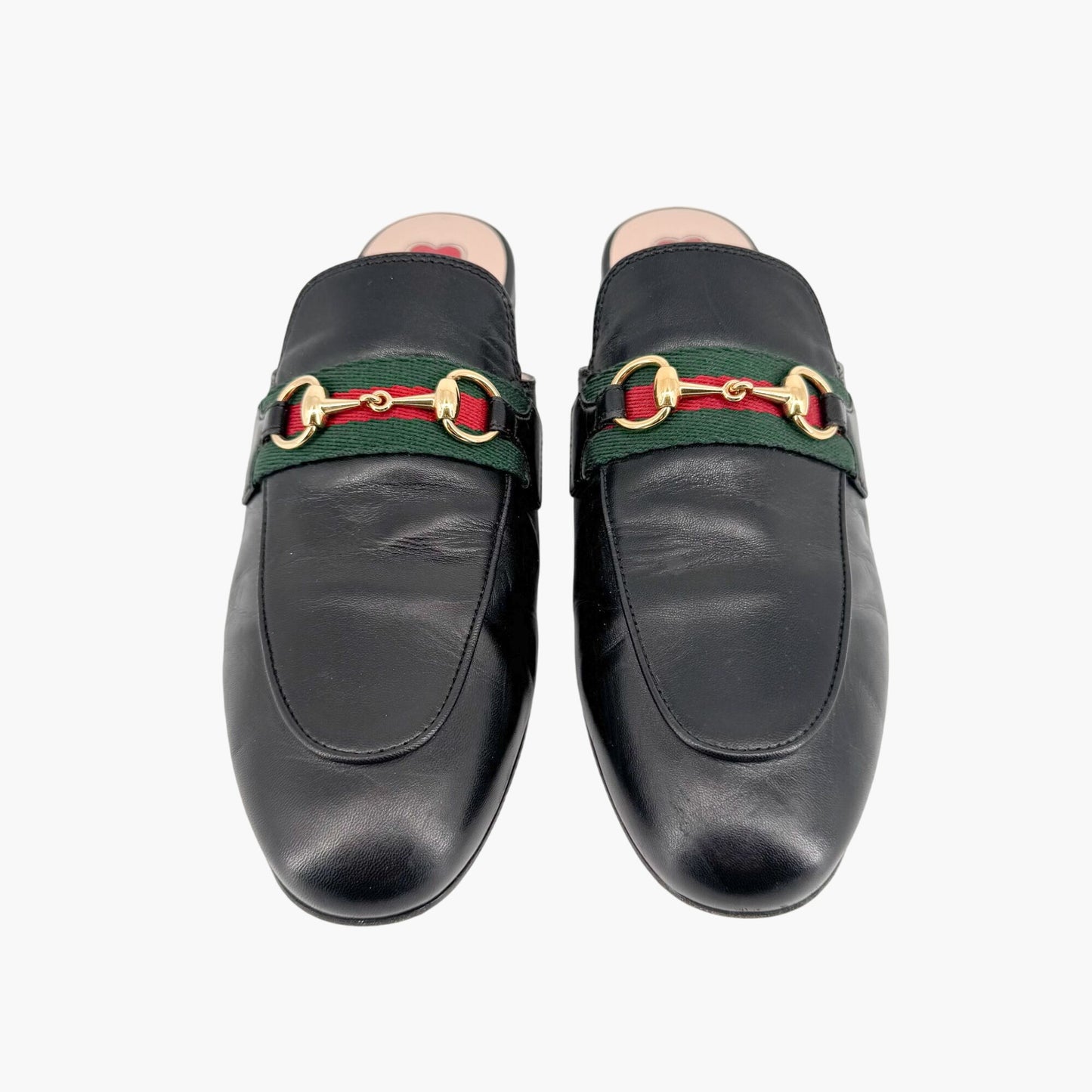 Gucci Princetown Web Stripe Horsebit Loafer Mules in Black Leather Size 36