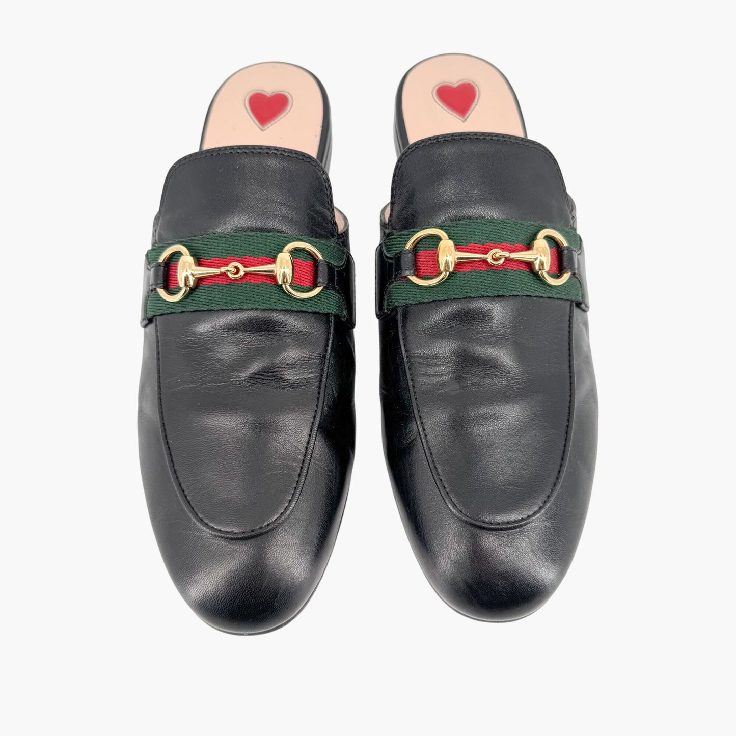 Gucci Princetown Web Stripe Horsebit Loafer Mules in Black Leather Size 36
