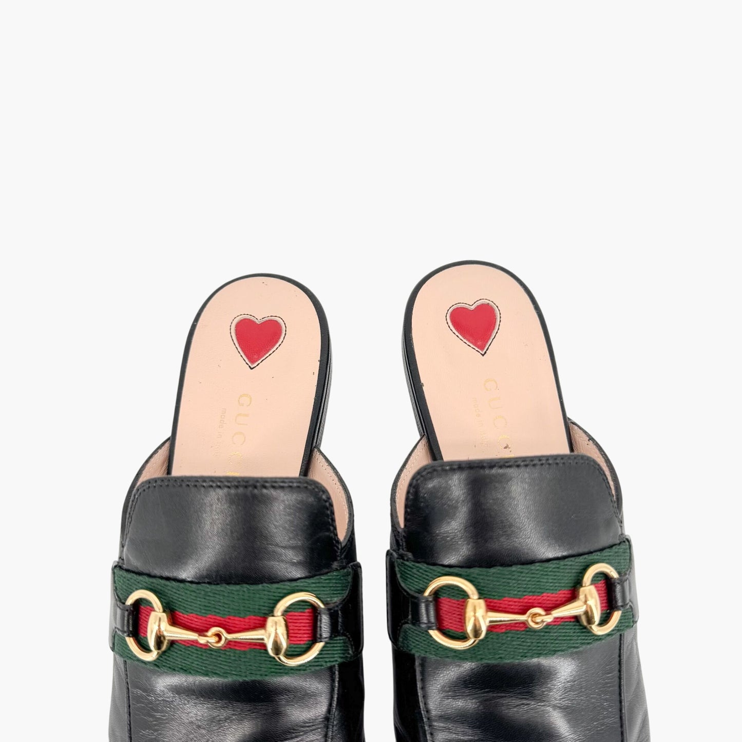 Gucci Princetown Web Stripe Horsebit Loafer Mules in Black Leather Size 36