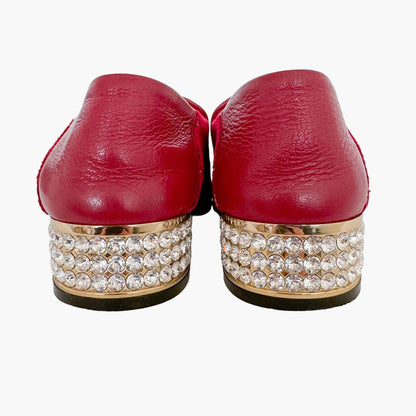Gucci Mister Crystal Heel Horsebit Loafer in Red GG Velvet Size 36