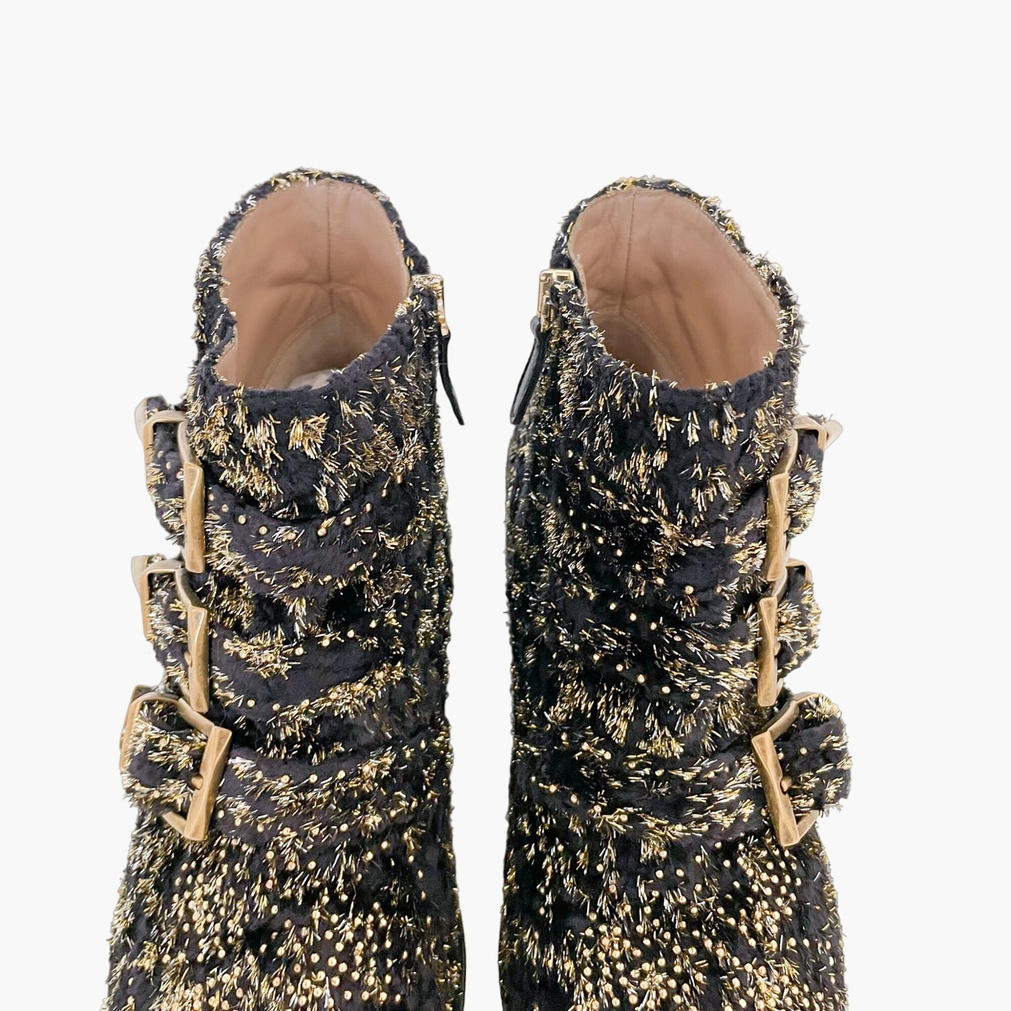 Chloé Susanna Short Boots in Black and Metallic Silver/Gold Velvet Size 37.5