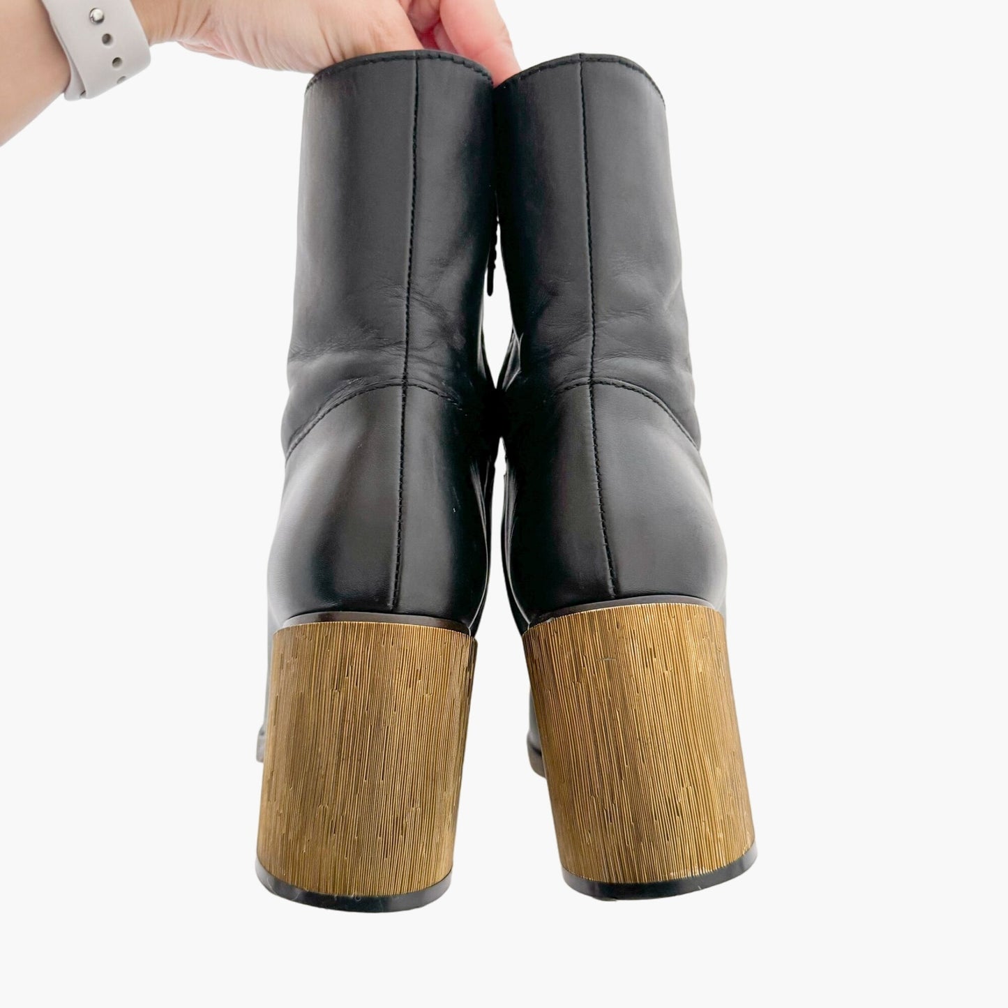 Gucci Block Heel Ankle Boots in Black Leather Size 36.5