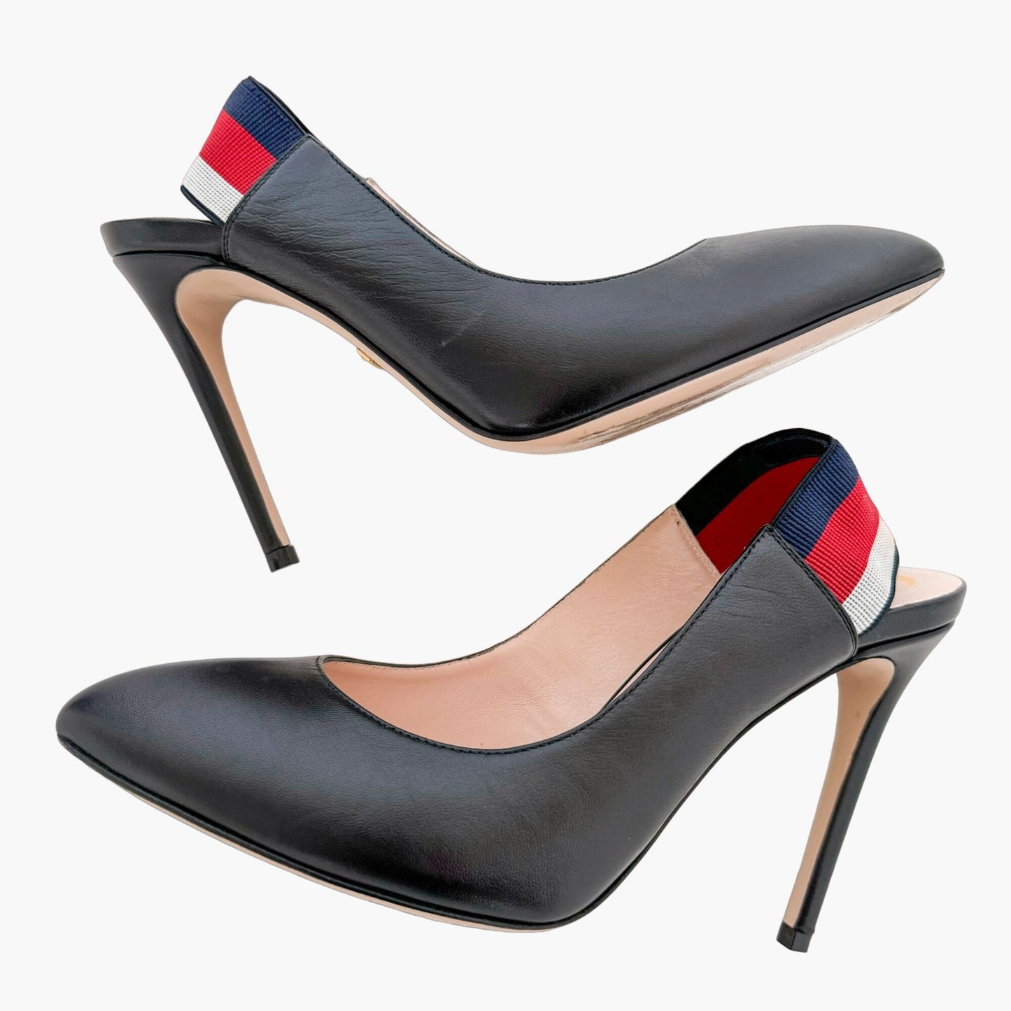 Gucci Sylvie Web Stripe Slingback Pumps in Black Size 37.5