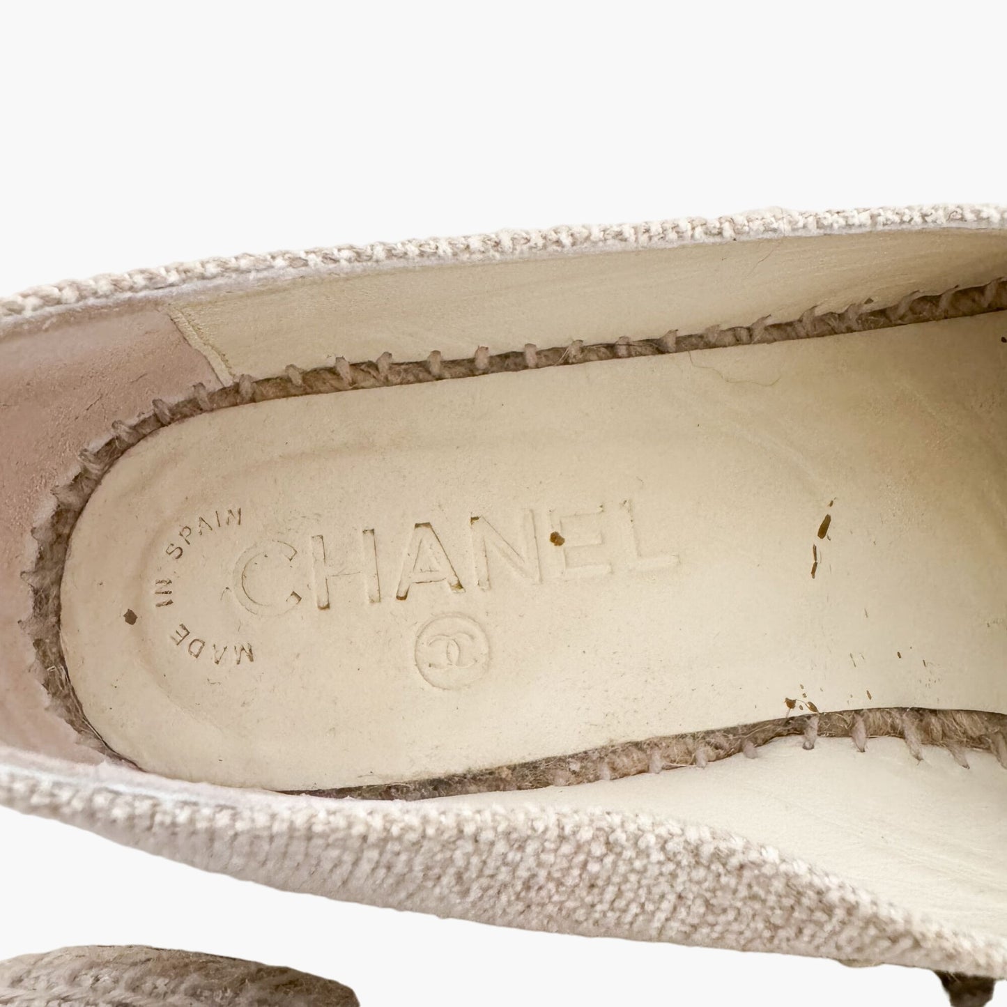 Chanel CC Cap Toe Espadrilles in Beige/Gray Canvas Size 37