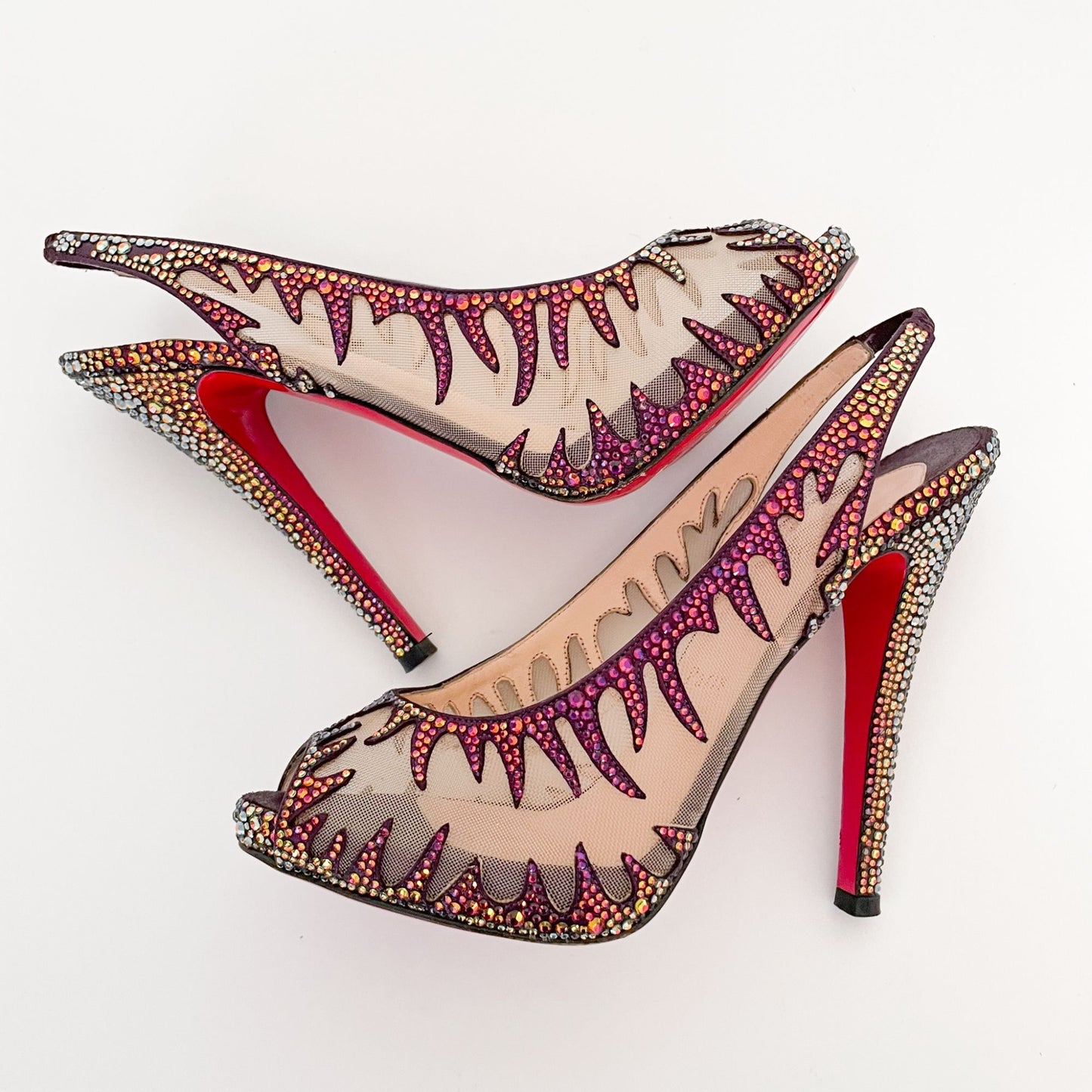 Christian Louboutin Maralena 120 Crystal-Embellished Pumps in Maroon Size 36.5