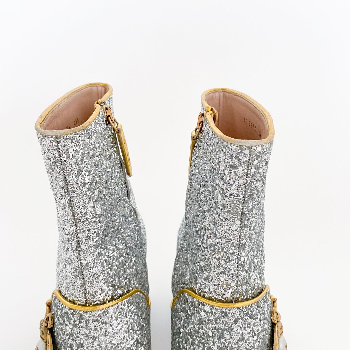 Gucci Soko Platform Ankle Boots in Silver Glitter Size 36
