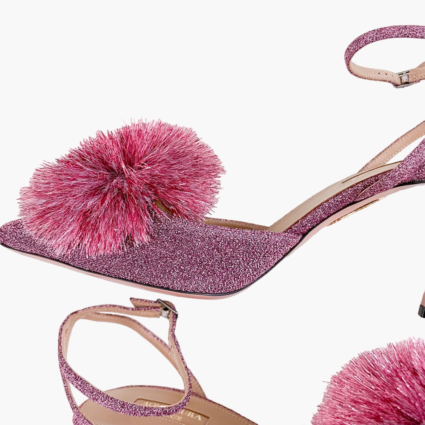 Aquazzura Powder Puff 85 Slingback Pumps in Pink Lurex Size 39.5