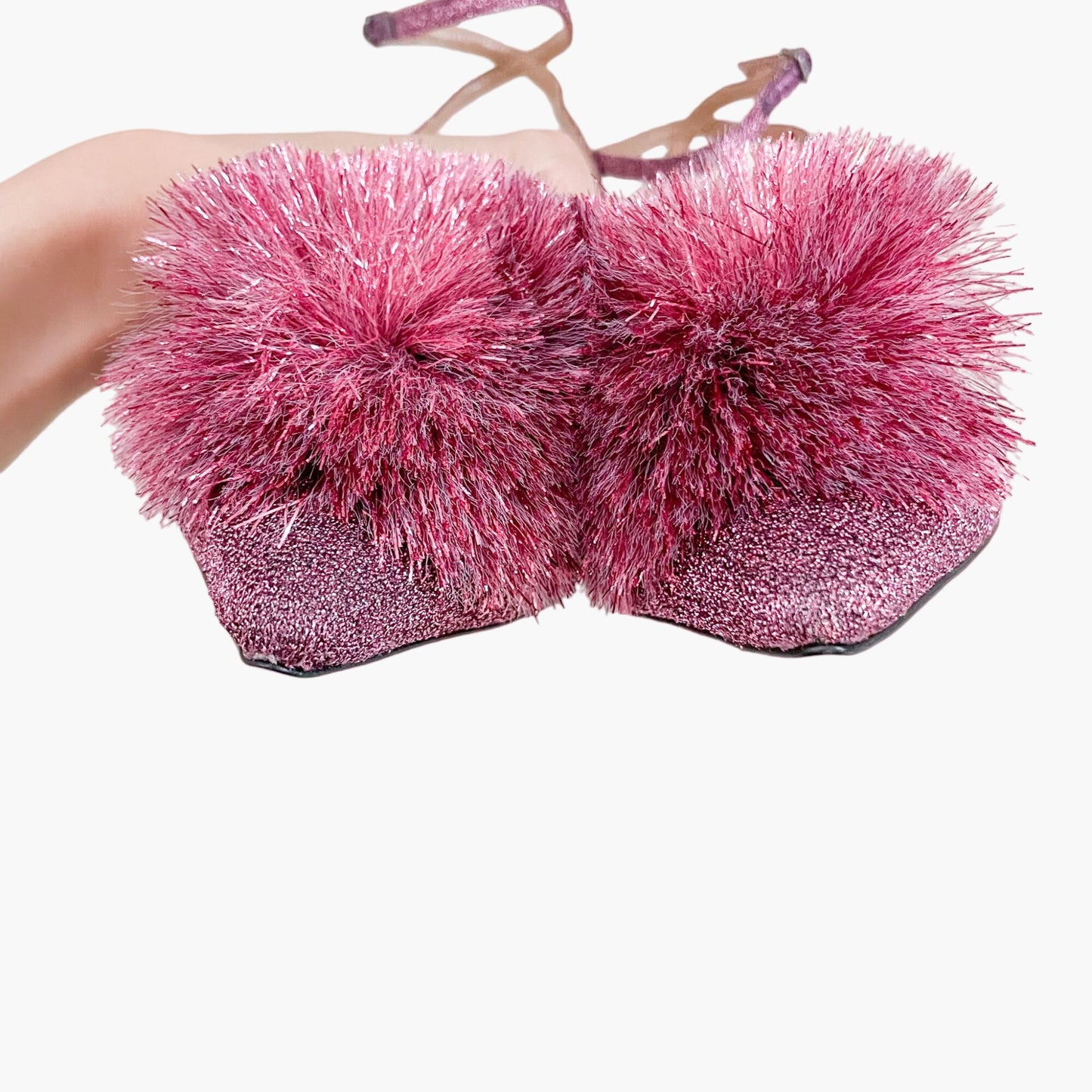 Aquazzura Powder Puff 85 Slingback Pumps in Pink Lurex Size 39.5