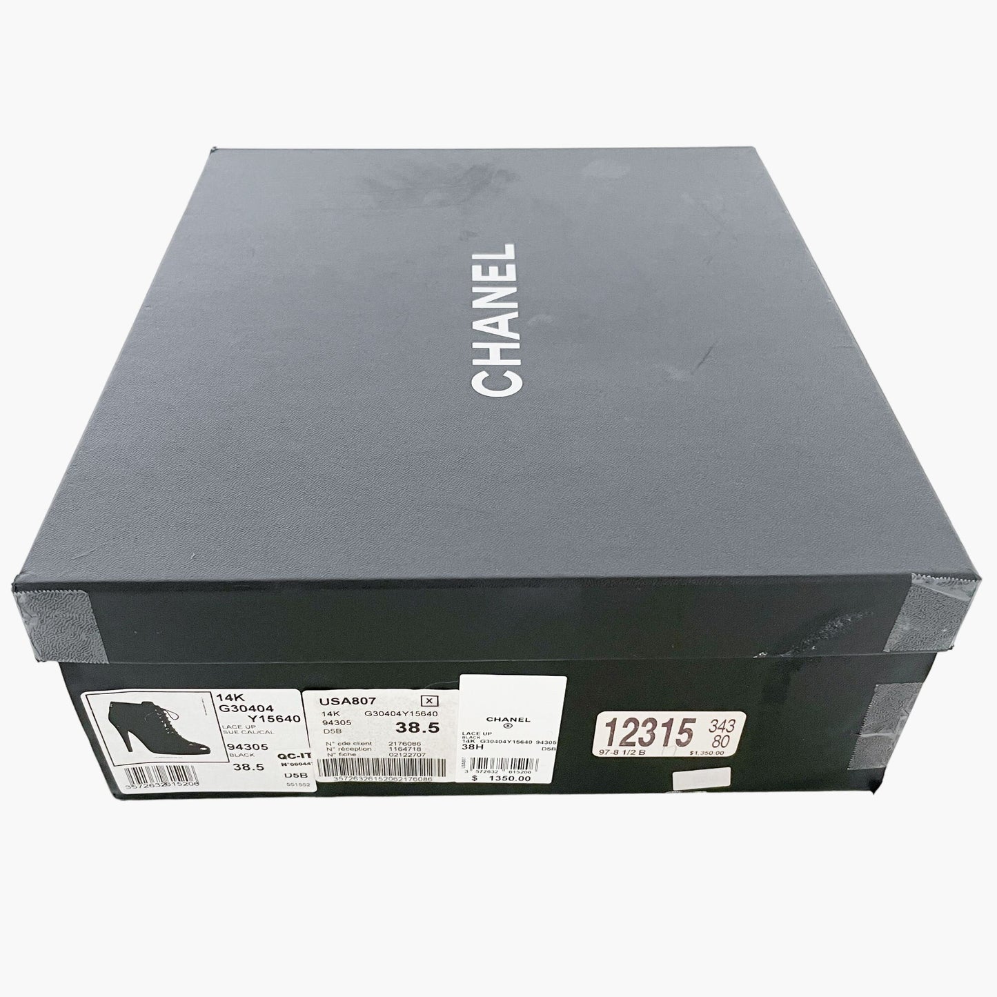Chanel Lace-Up Ankle Booties in Black Suede Size 38.5