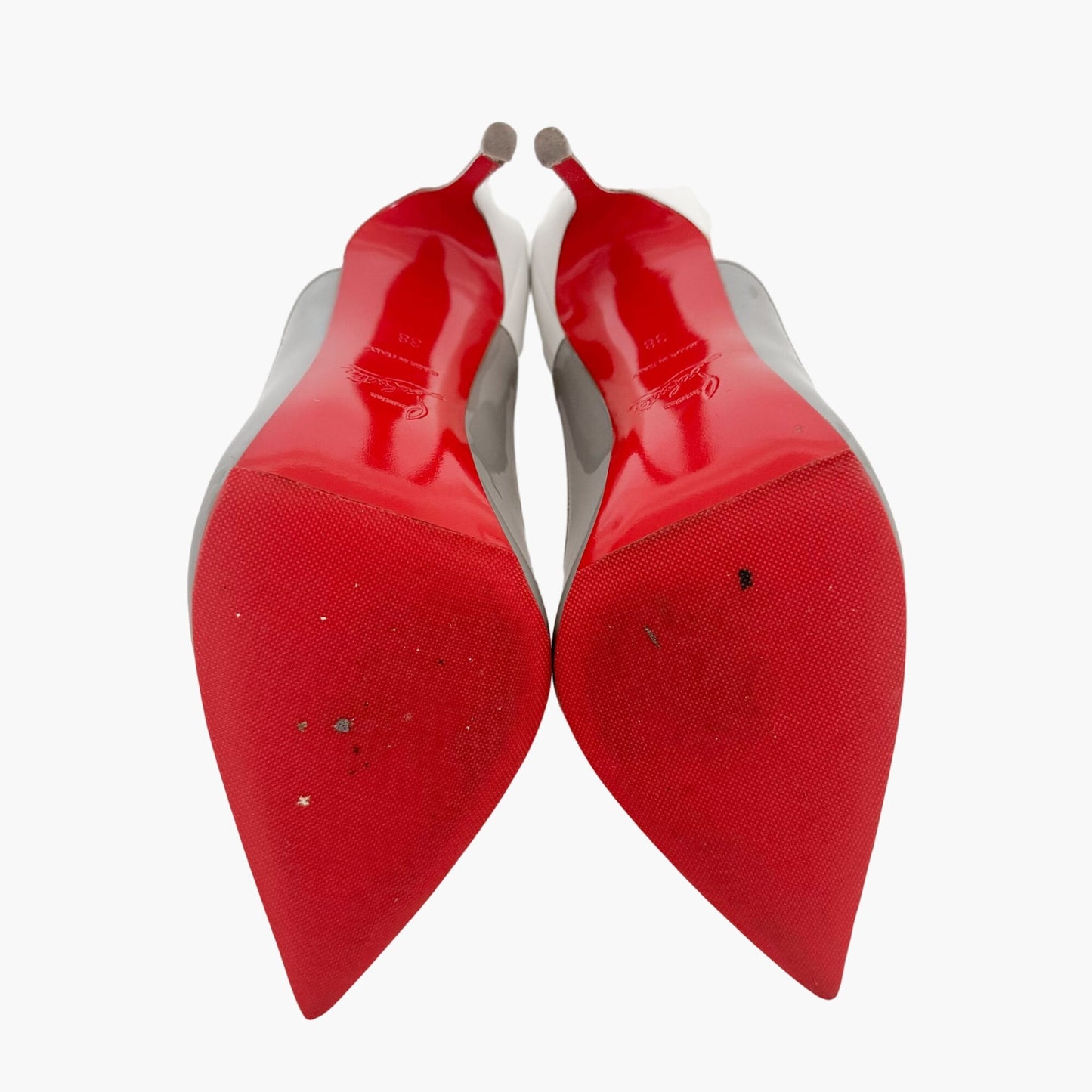 Christian Louboutin Tucsick 120 Pumps in Gray Patent, White Leather & Glitter Size 38