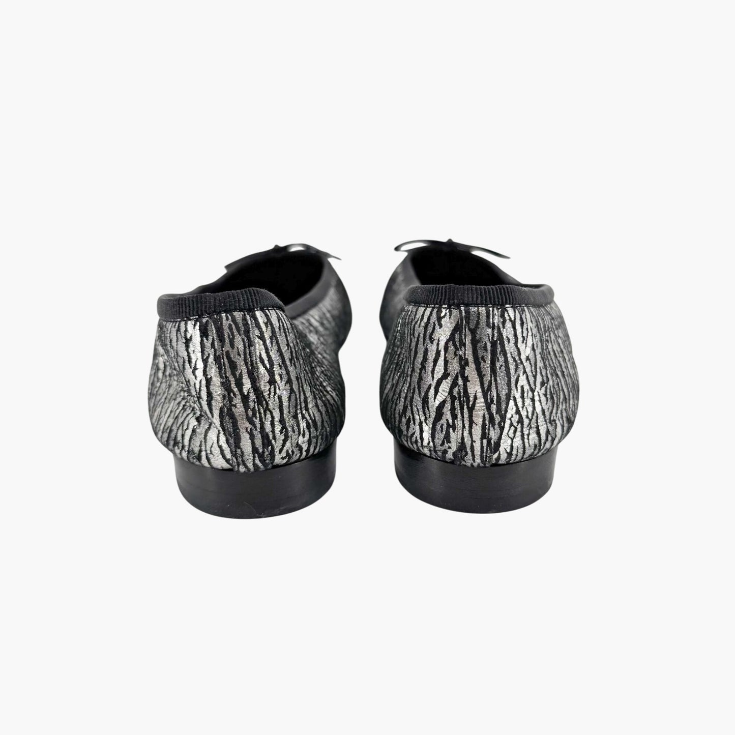 Chanel CC Cap Toe Ballet Flats in Metallic Silver & Black Size 38