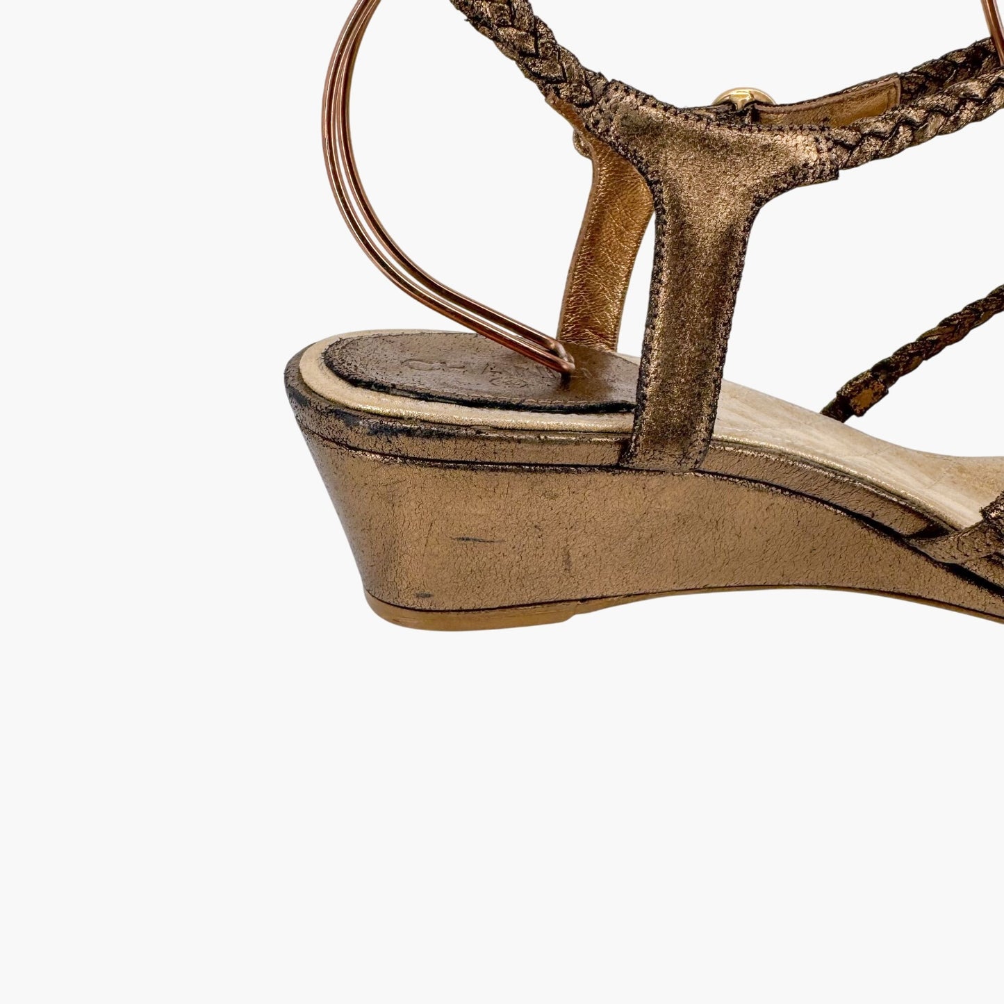 Chanel CC Gem Chain T-Strap Wedge Sandals in Gold Leather – Size 40