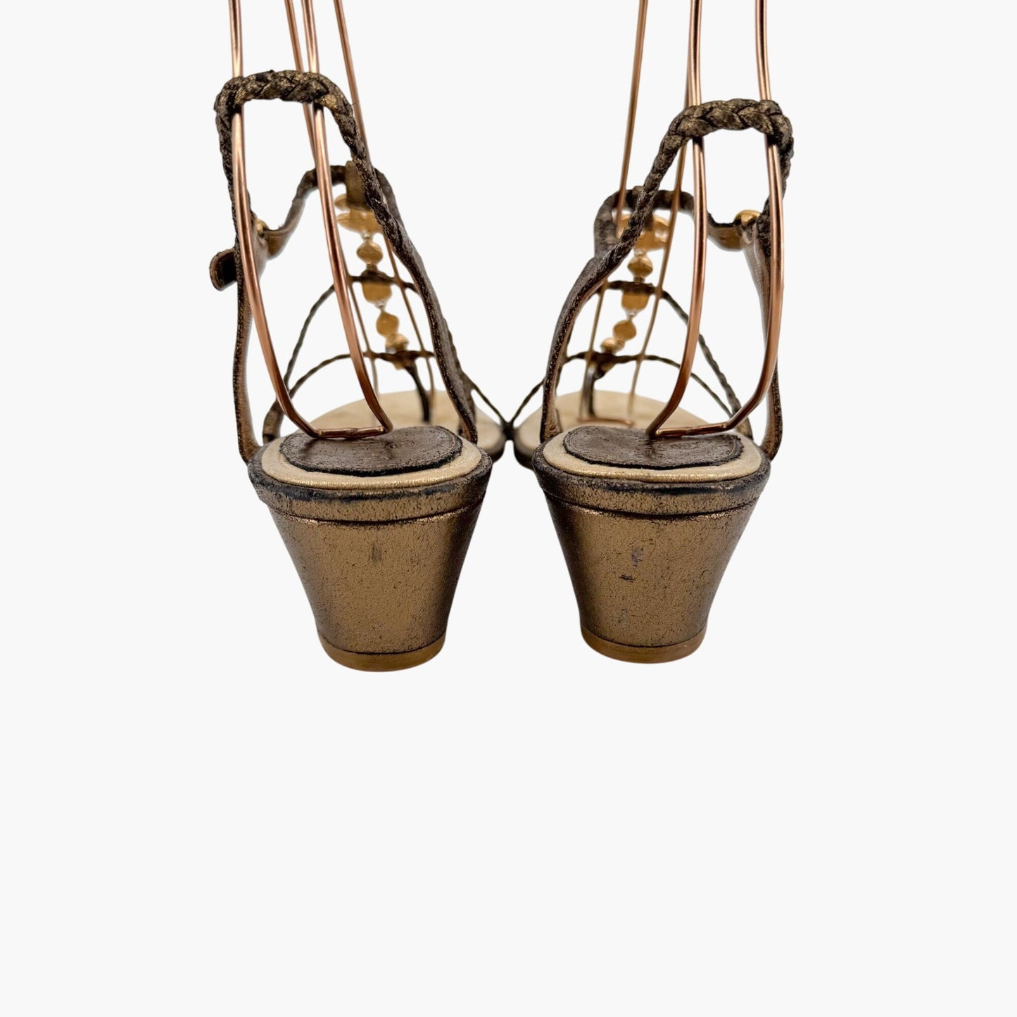 Chanel CC Gem Chain T-Strap Wedge Sandals in Gold Leather – Size 40