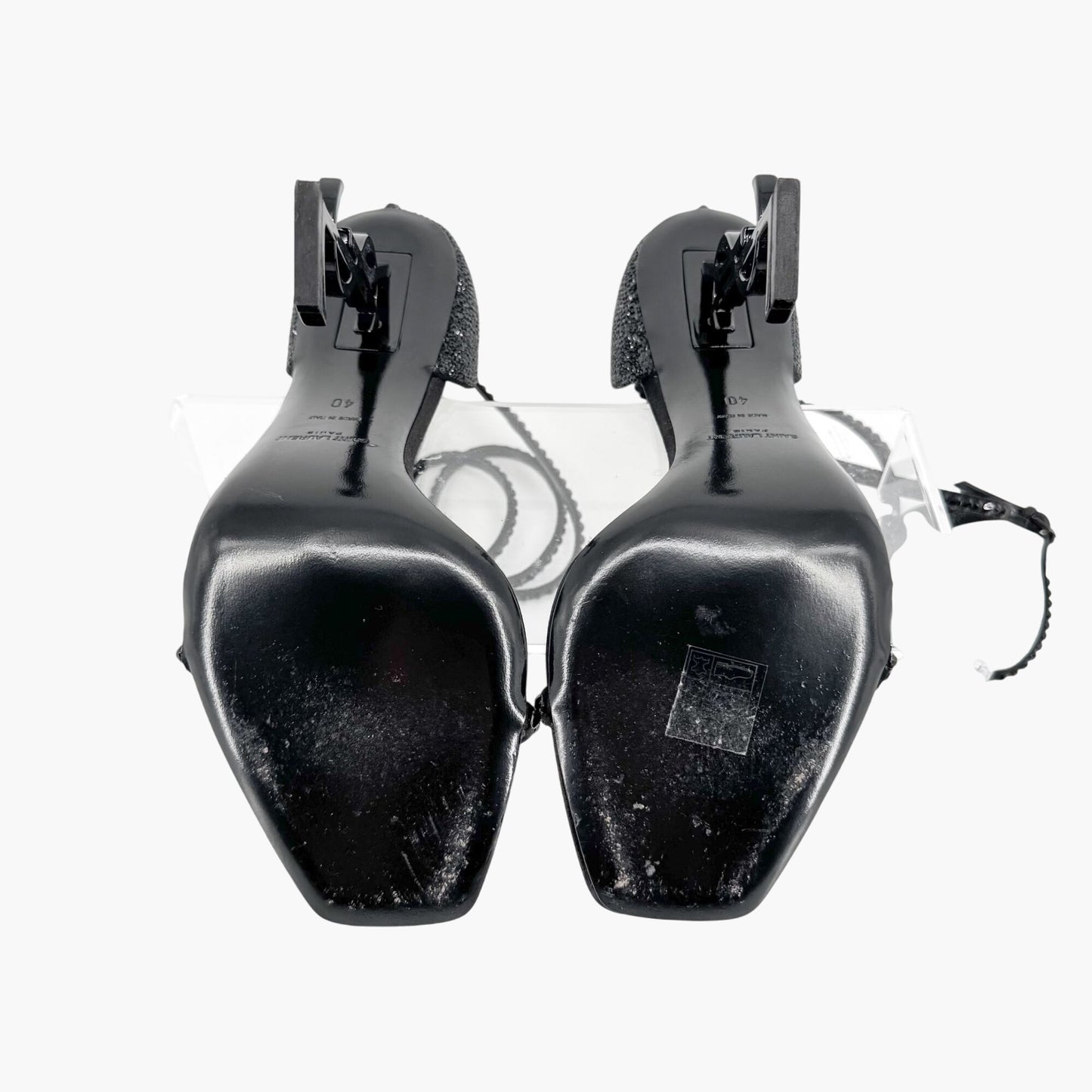 Saint Laurent Opyum YSL Crystal-Embellished Heel Sandals in Black Size 40