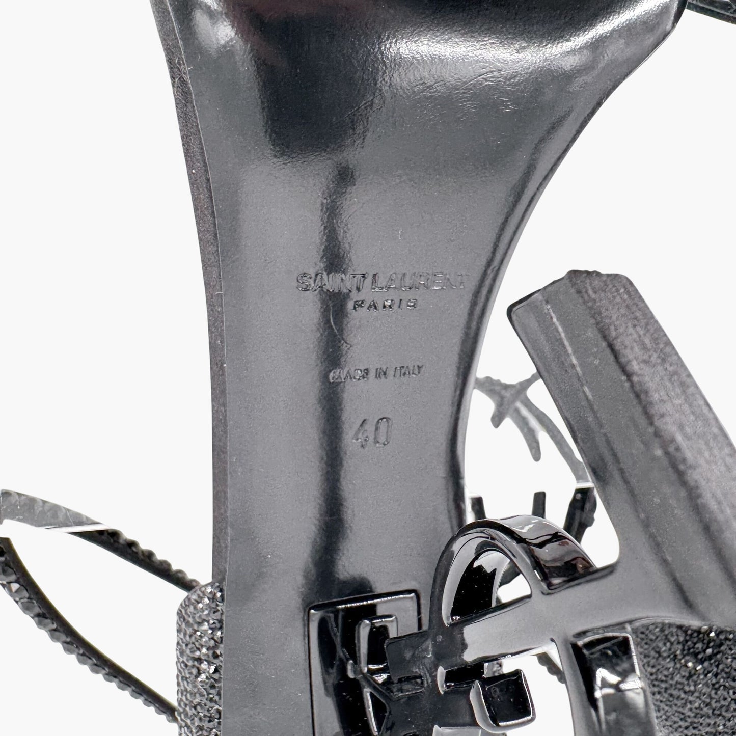 Saint Laurent Opyum YSL Crystal-Embellished Heel Sandals in Black Size 40