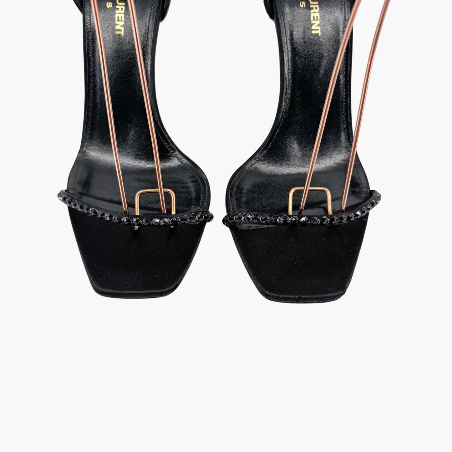 Saint Laurent Opyum YSL Crystal-Embellished Heel Sandals in Black Size 40