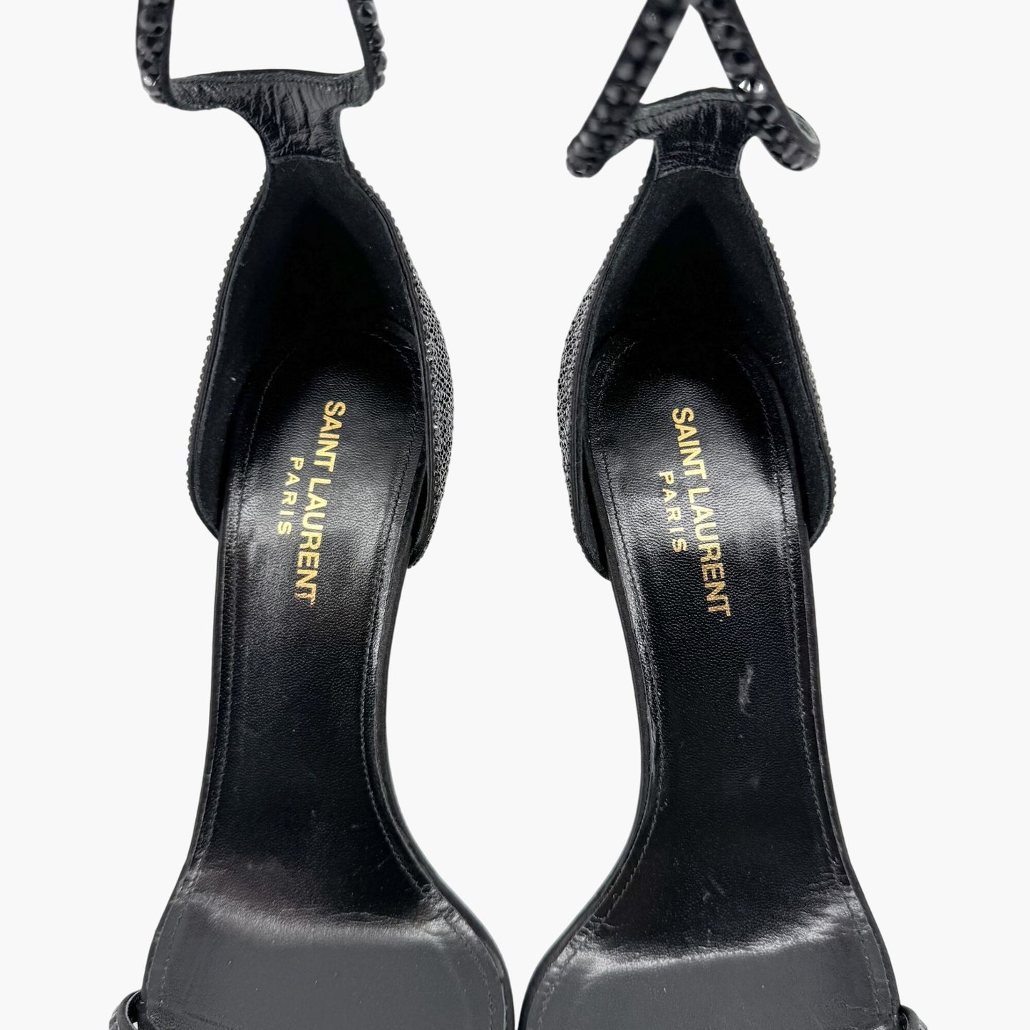 Saint Laurent Opyum YSL Crystal-Embellished Heel Sandals in Black Size 40