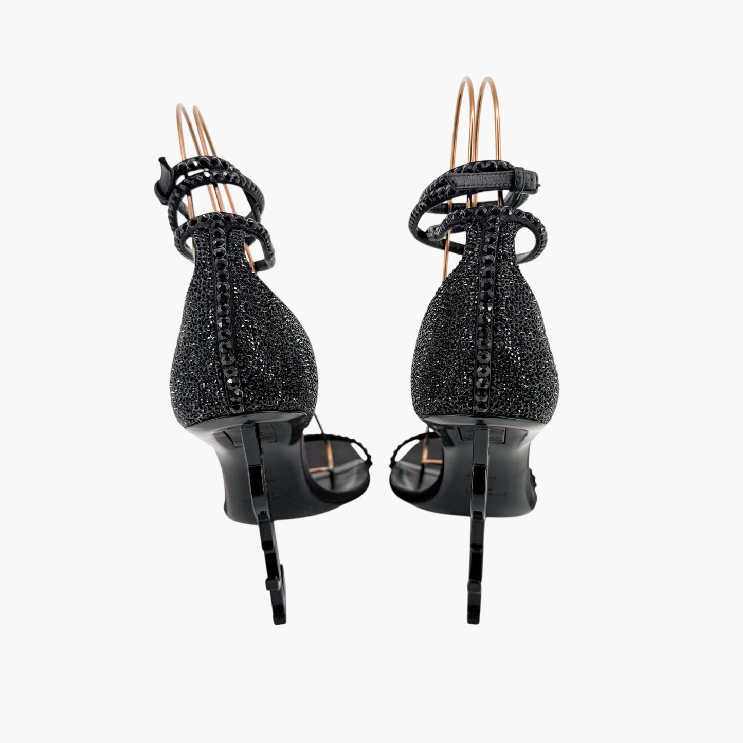 Saint Laurent Opyum YSL Crystal-Embellished Heel Sandals in Black Size 40