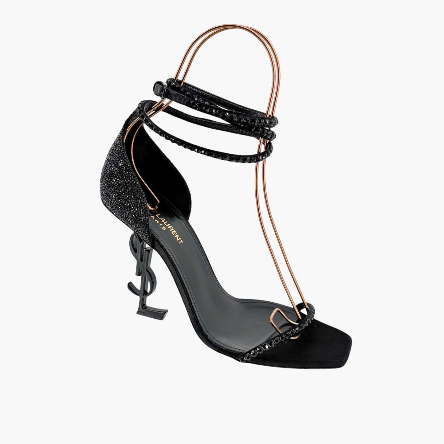 Saint Laurent Opyum YSL Crystal-Embellished Heel Sandals in Black Size 40