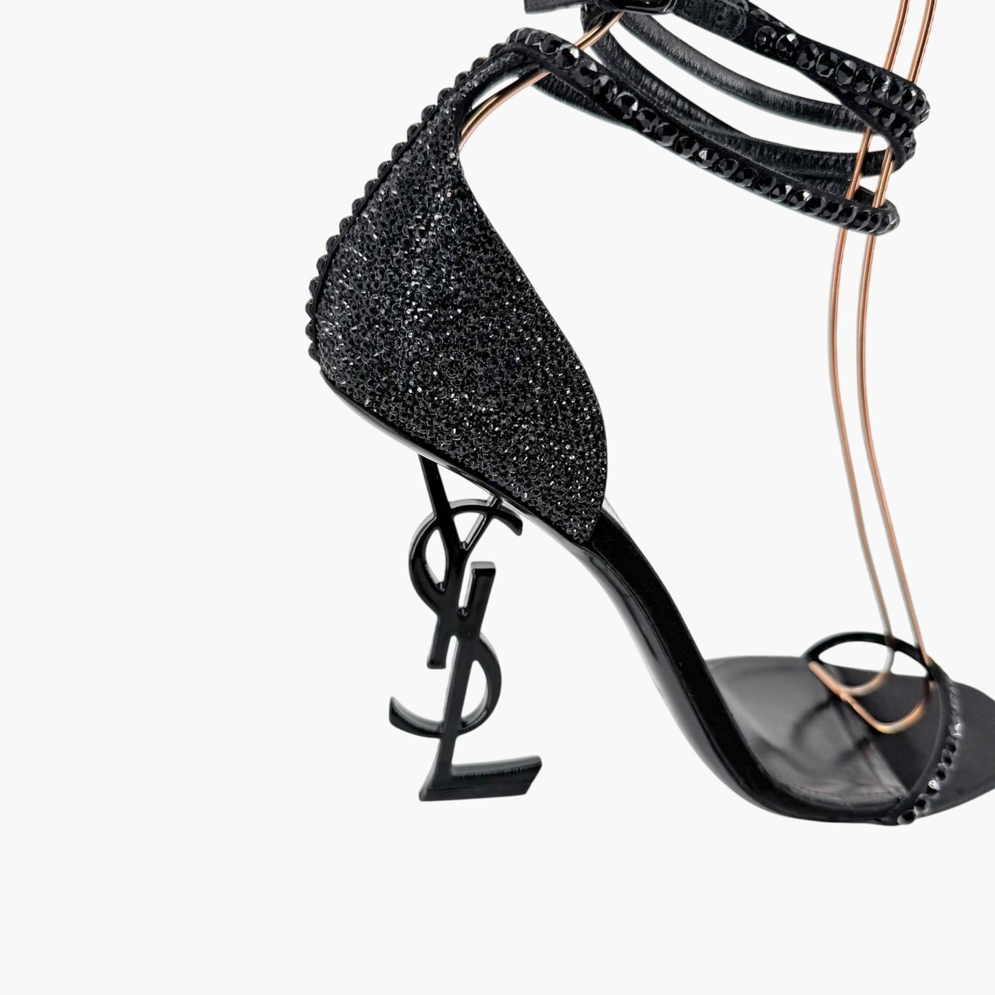 Saint Laurent Opyum YSL Crystal-Embellished Heel Sandals in Black Size 40
