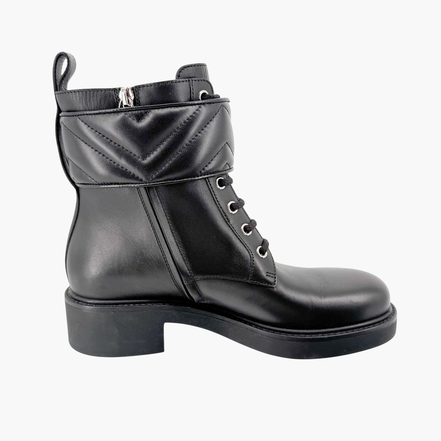 Gucci Marmont GG Lace Up Combat Boots in Black Leather Size 37