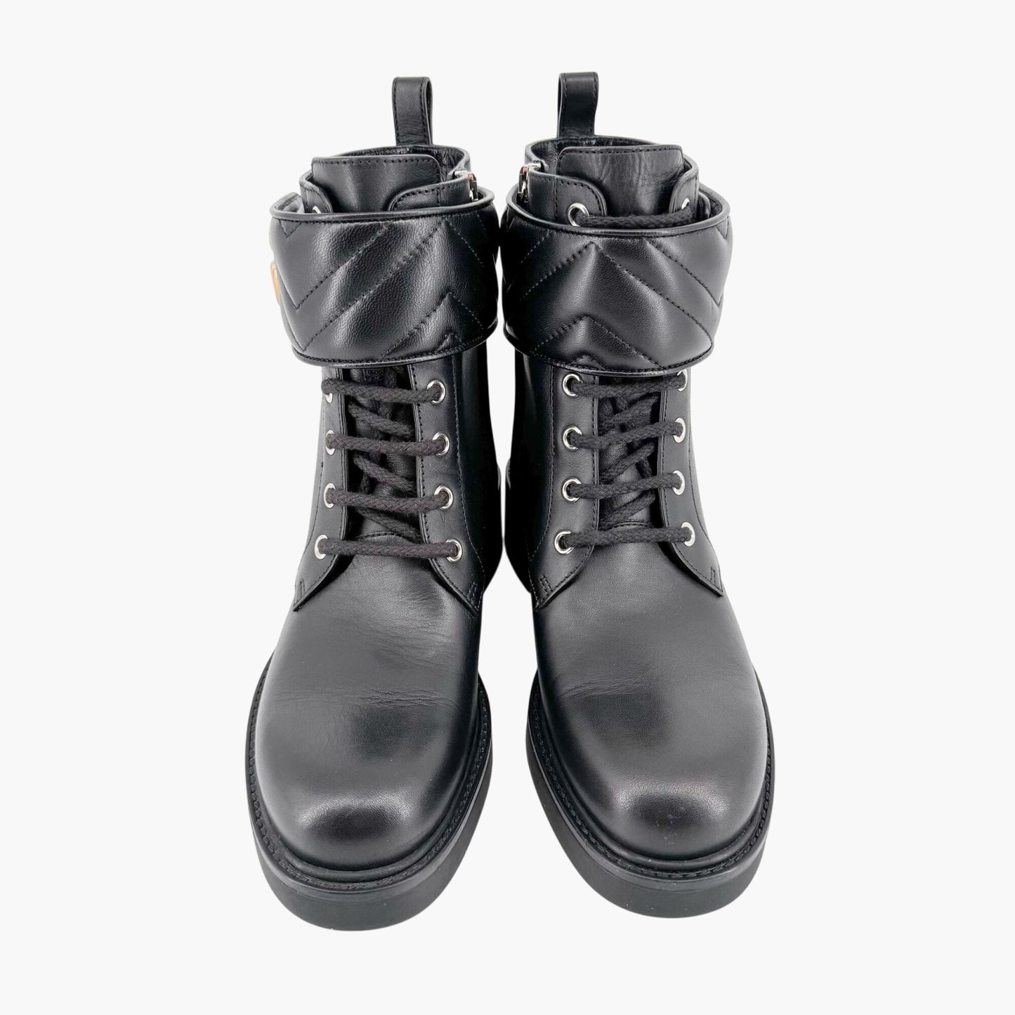 Gucci Marmont GG Lace Up Combat Boots in Black Leather Size 37