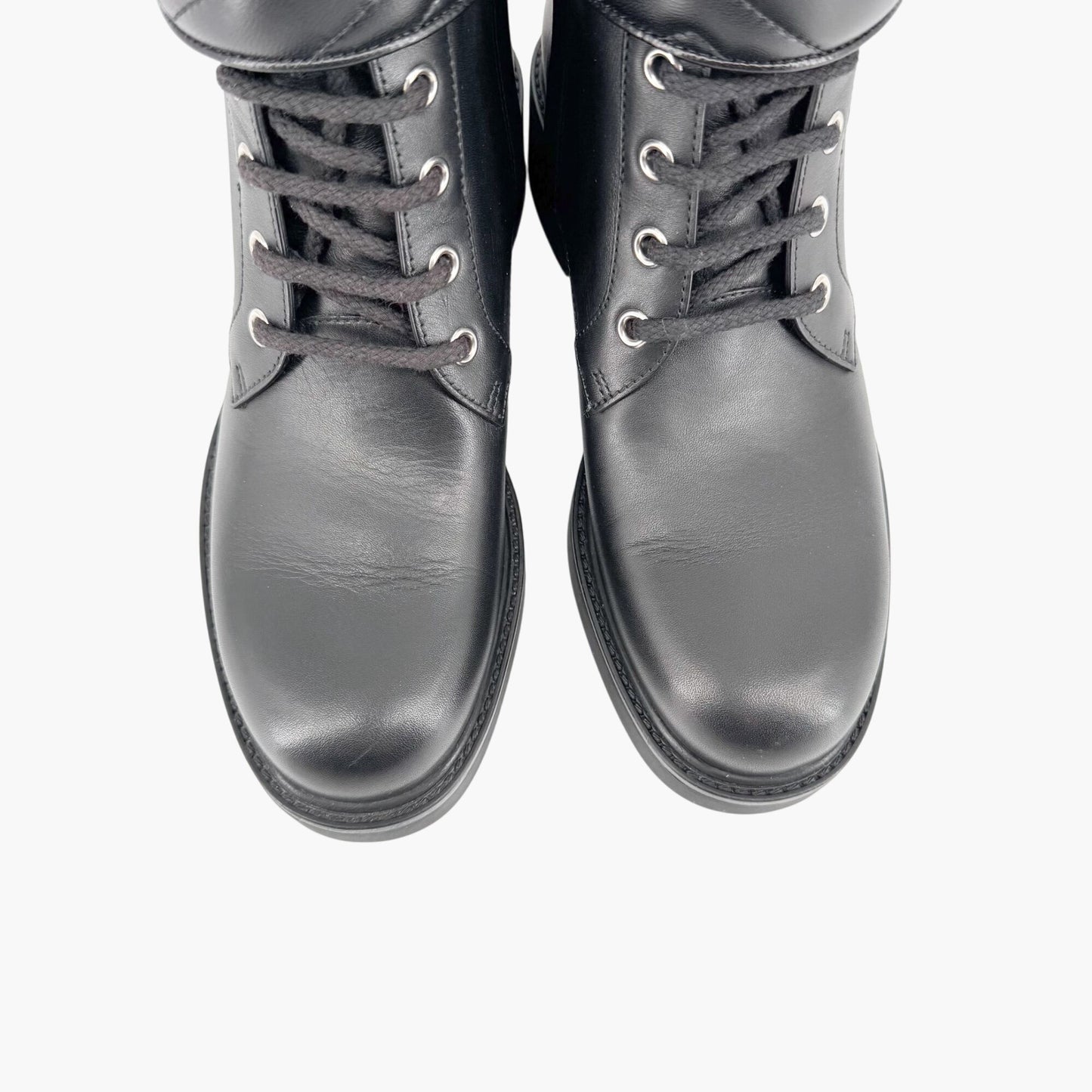 Gucci Marmont GG Lace Up Combat Boots in Black Leather Size 37