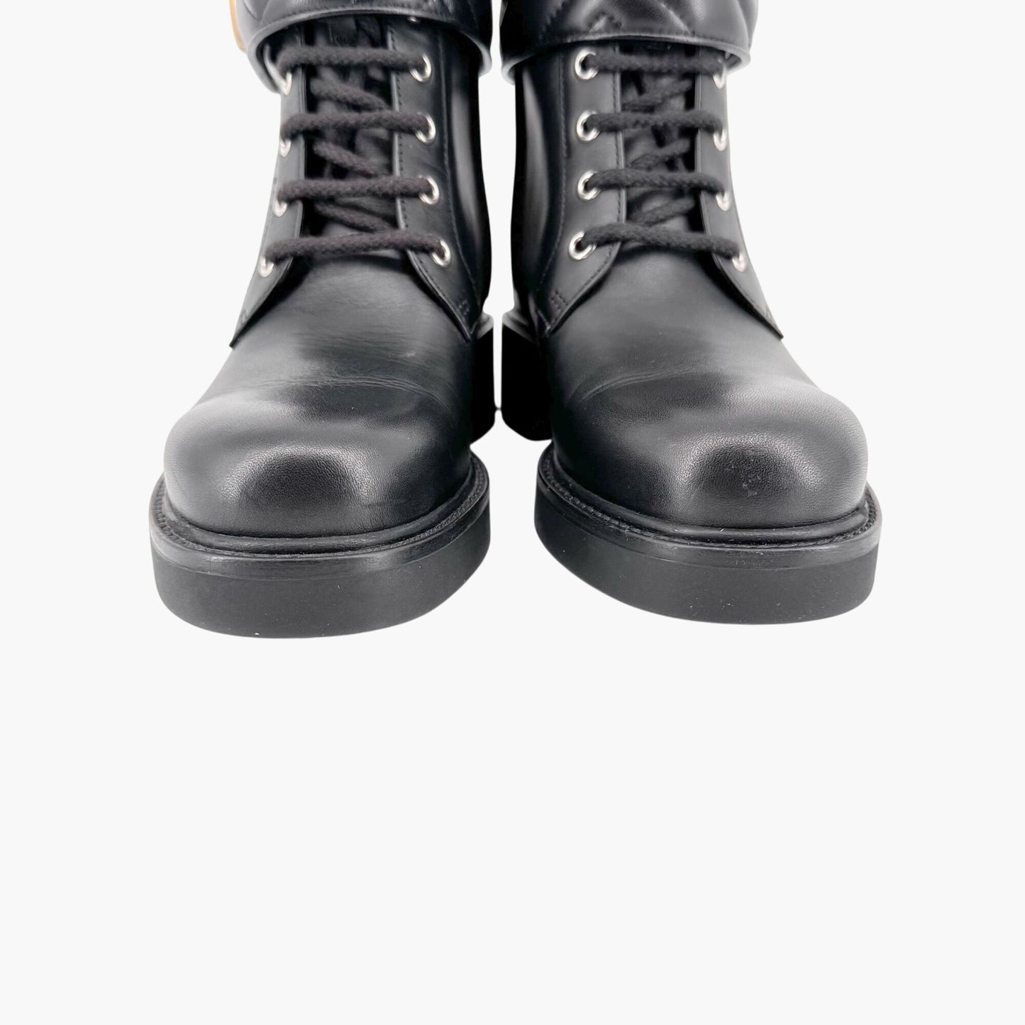 Gucci Marmont GG Lace Up Combat Boots in Black Leather Size 37