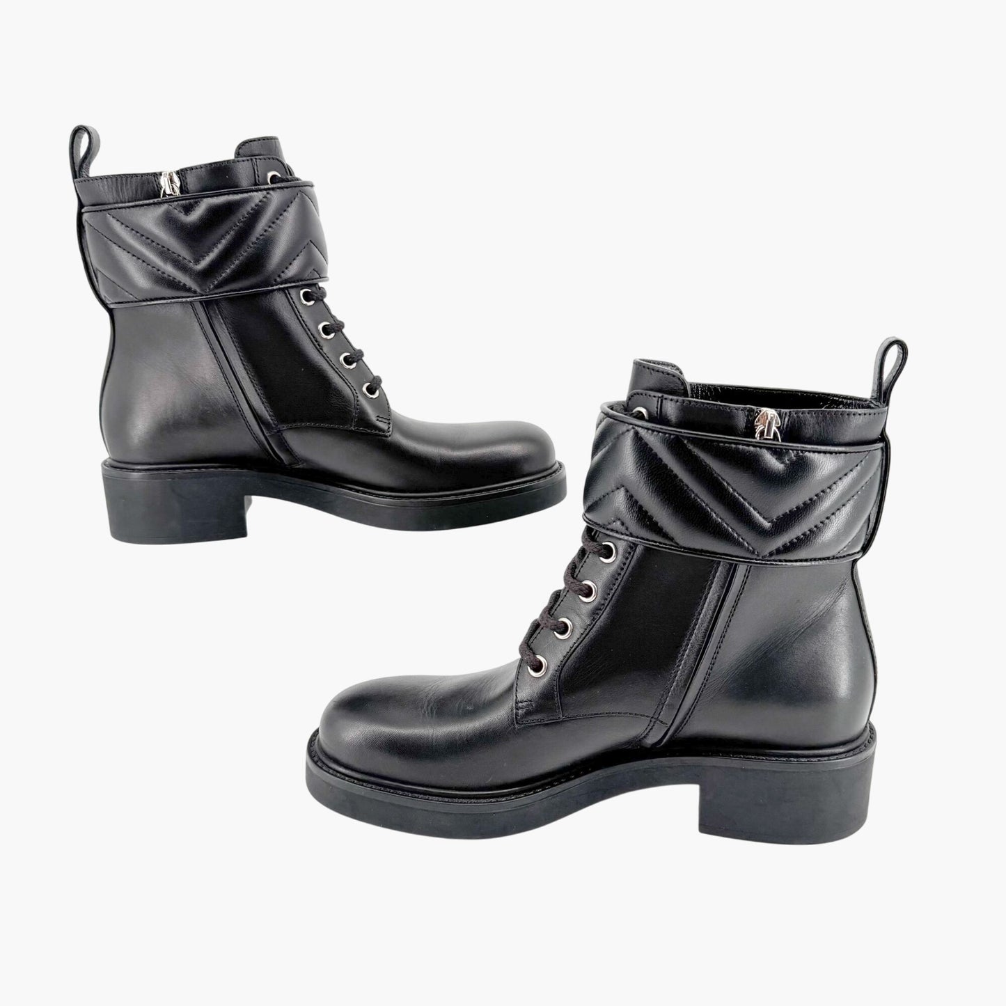 Gucci Marmont GG Lace Up Combat Boots in Black Leather Size 37