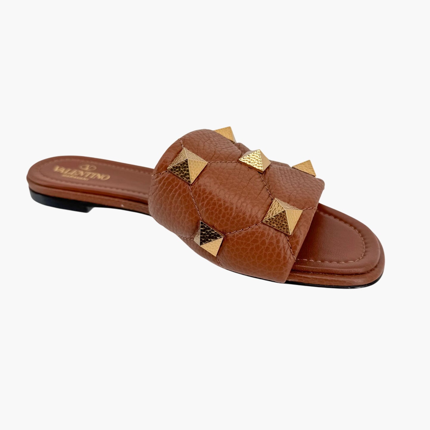 Valentino Garavani Roman Stud Slide Sandals in Brown Leather – Size 37.5