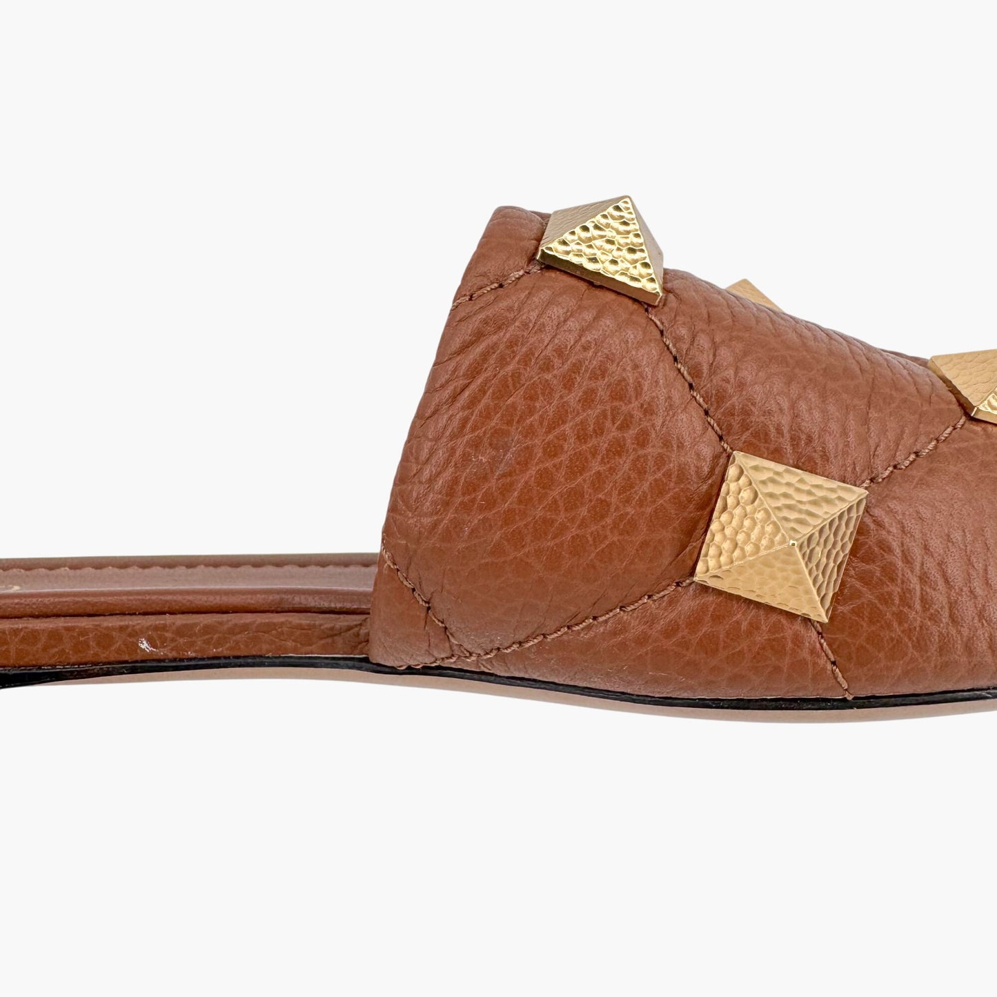 Valentino Garavani Roman Stud Slide Sandals in Brown Leather – Size 37.5