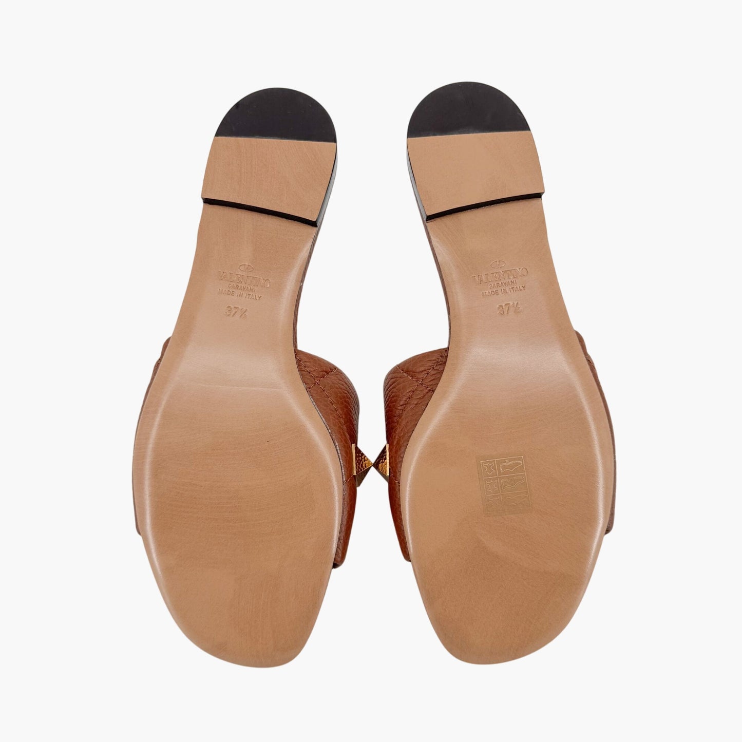 Valentino Garavani Roman Stud Slide Sandals in Brown Leather – Size 37.5