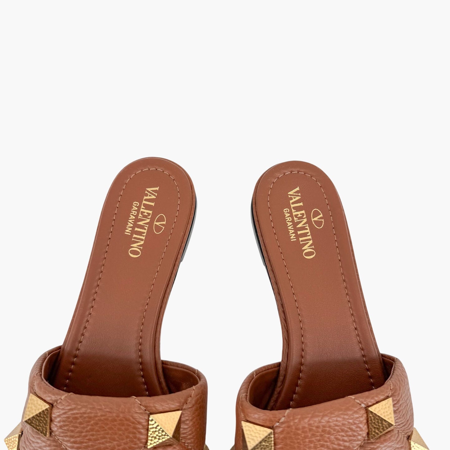 Valentino Garavani Roman Stud Slide Sandals in Brown Leather – Size 37.5
