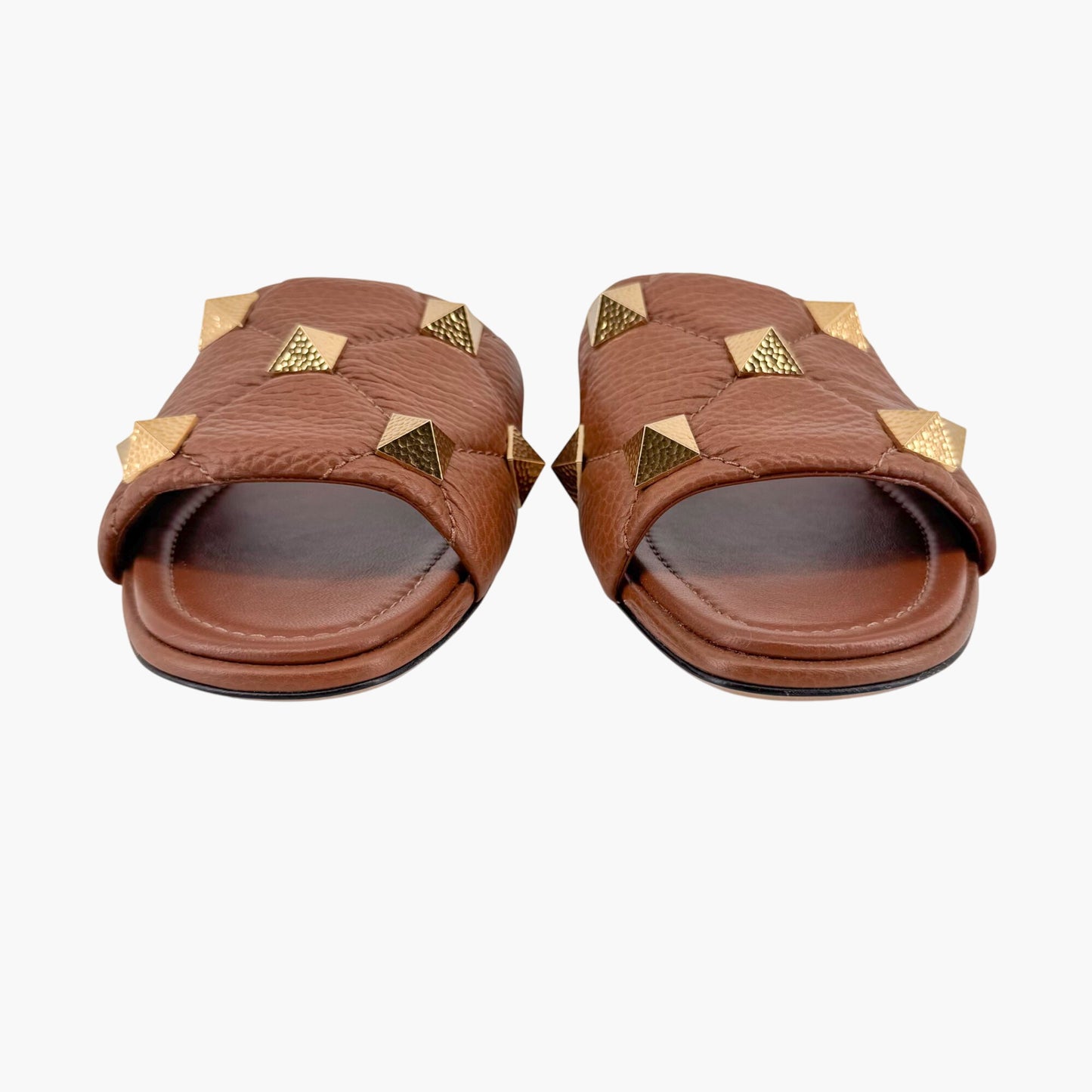 Valentino Garavani Roman Stud Slide Sandals in Brown Leather – Size 37.5
