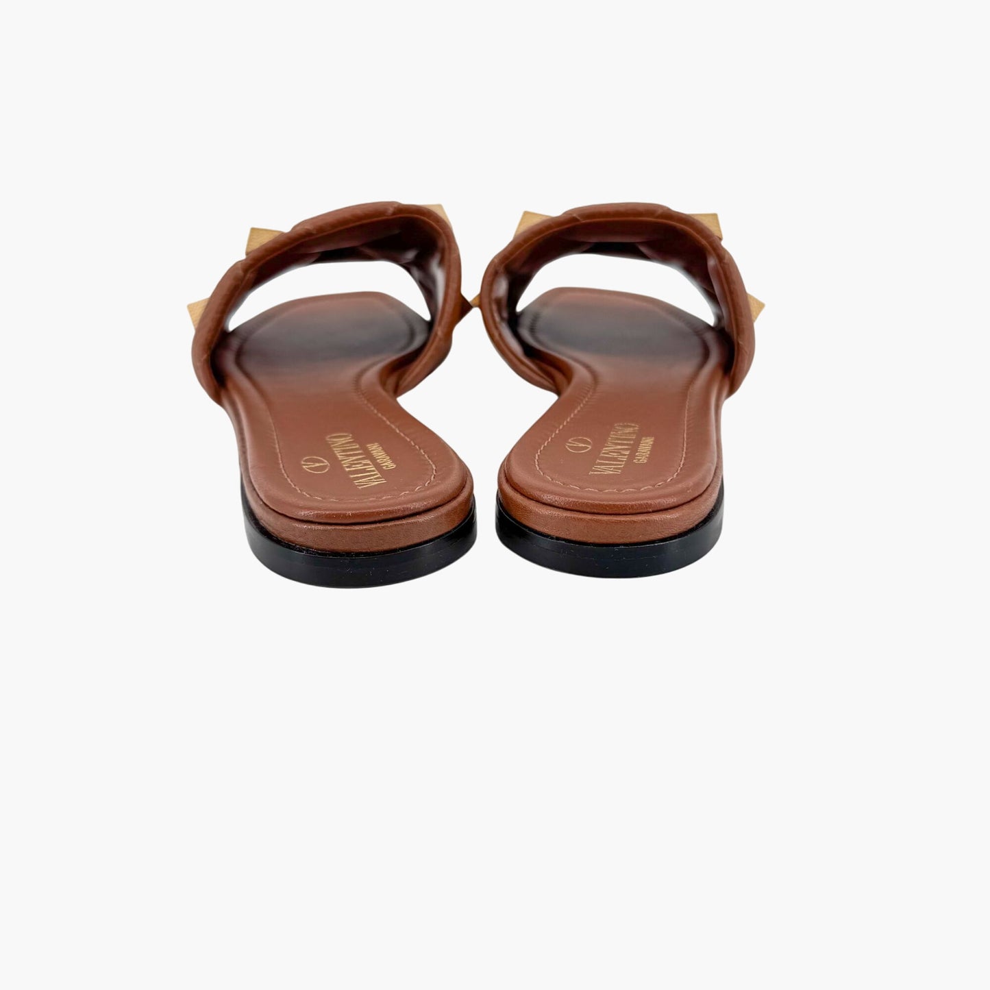 Valentino Garavani Roman Stud Slide Sandals in Brown Leather – Size 37.5