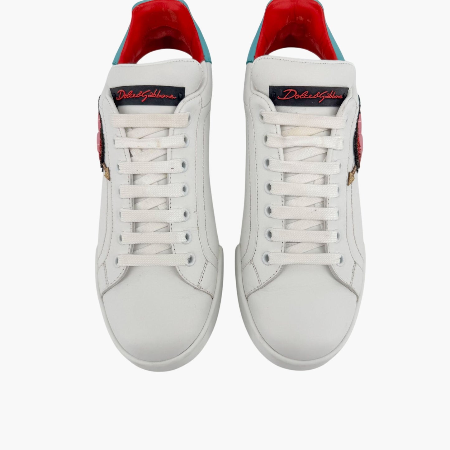 Dolce & Gabbana Portofino Heart Sneakers in White Leather – Size 39.5