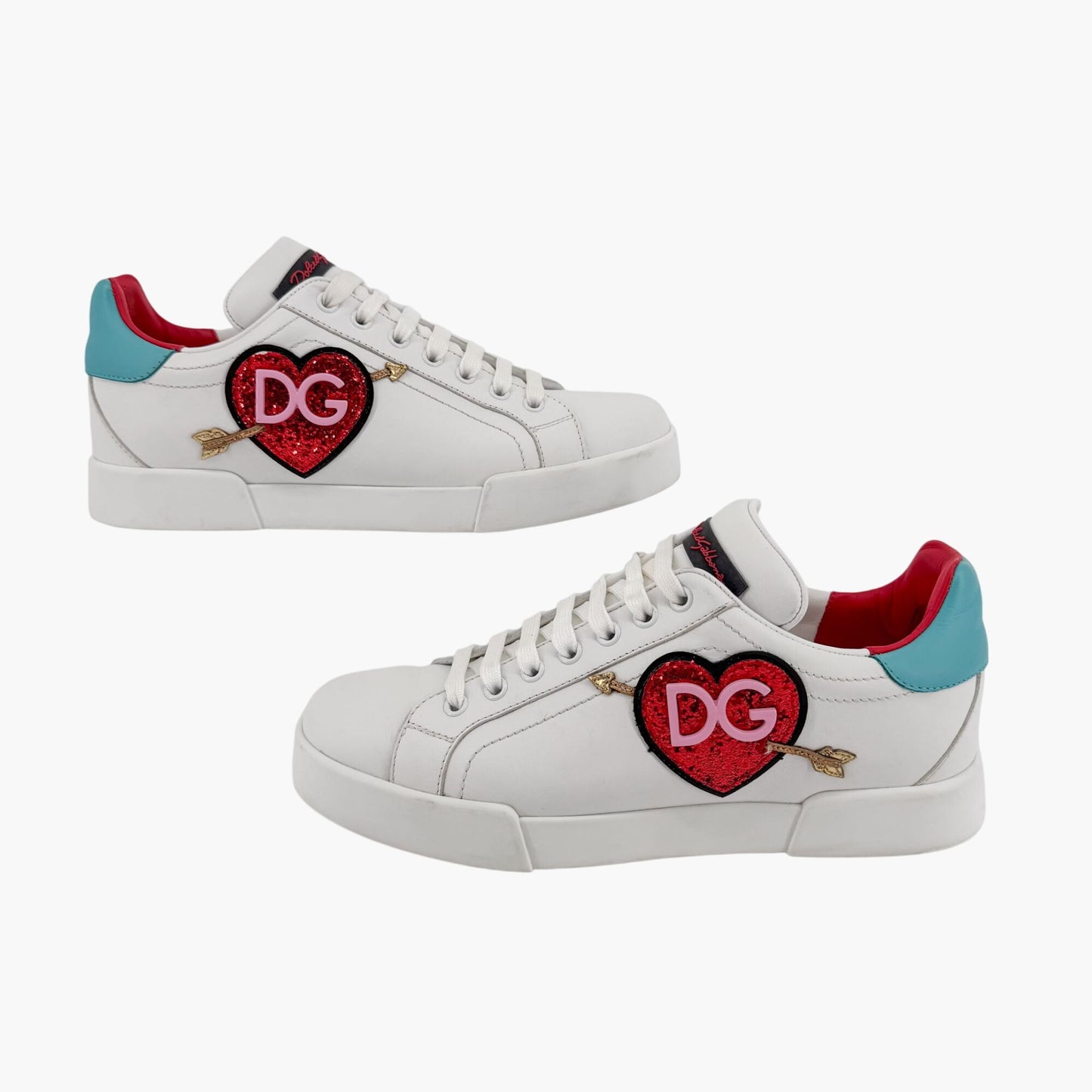 Dolce & Gabbana Portofino Heart Sneakers in White Leather – Size 39.5