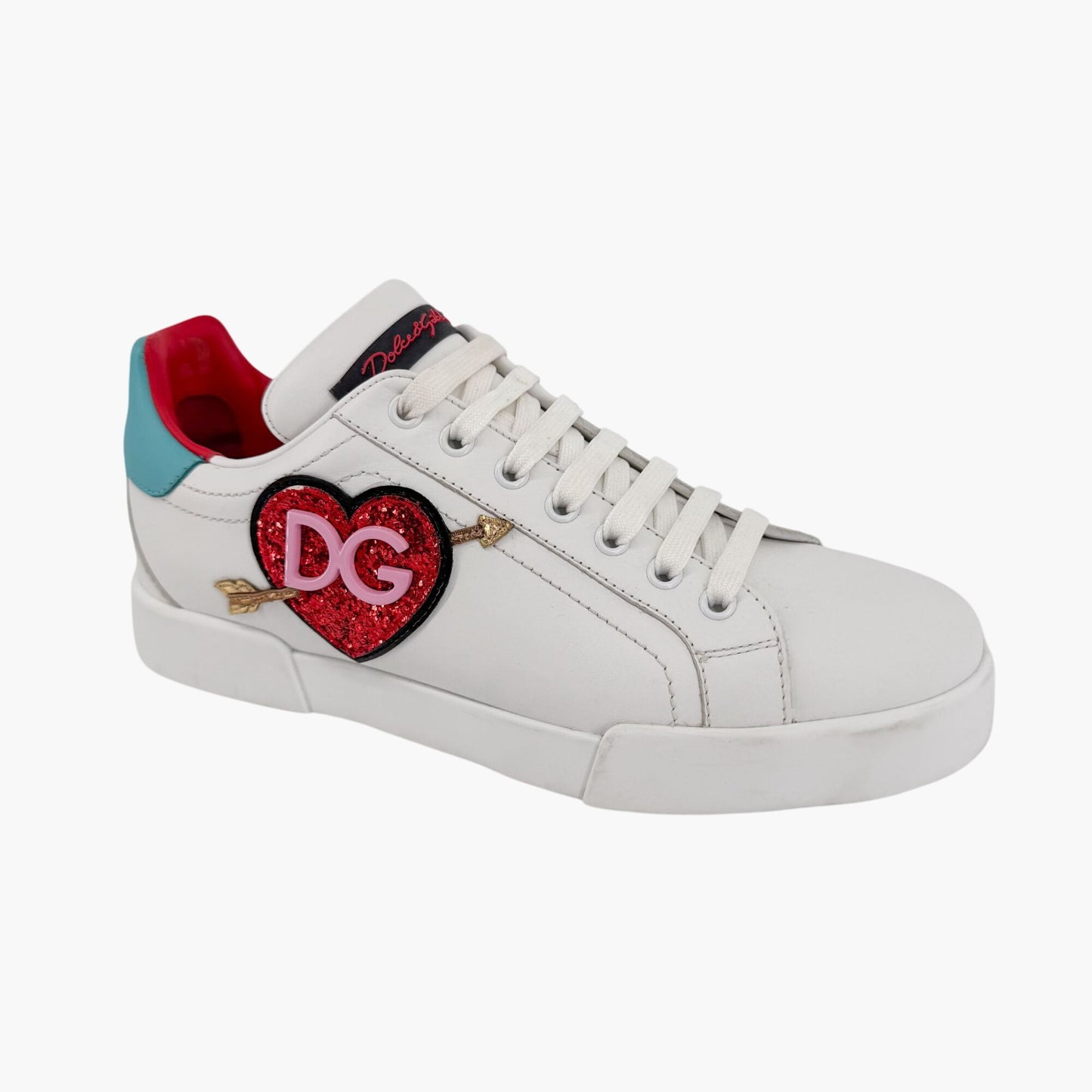 Dolce & Gabbana Portofino Heart Sneakers in White Leather – Size 39.5