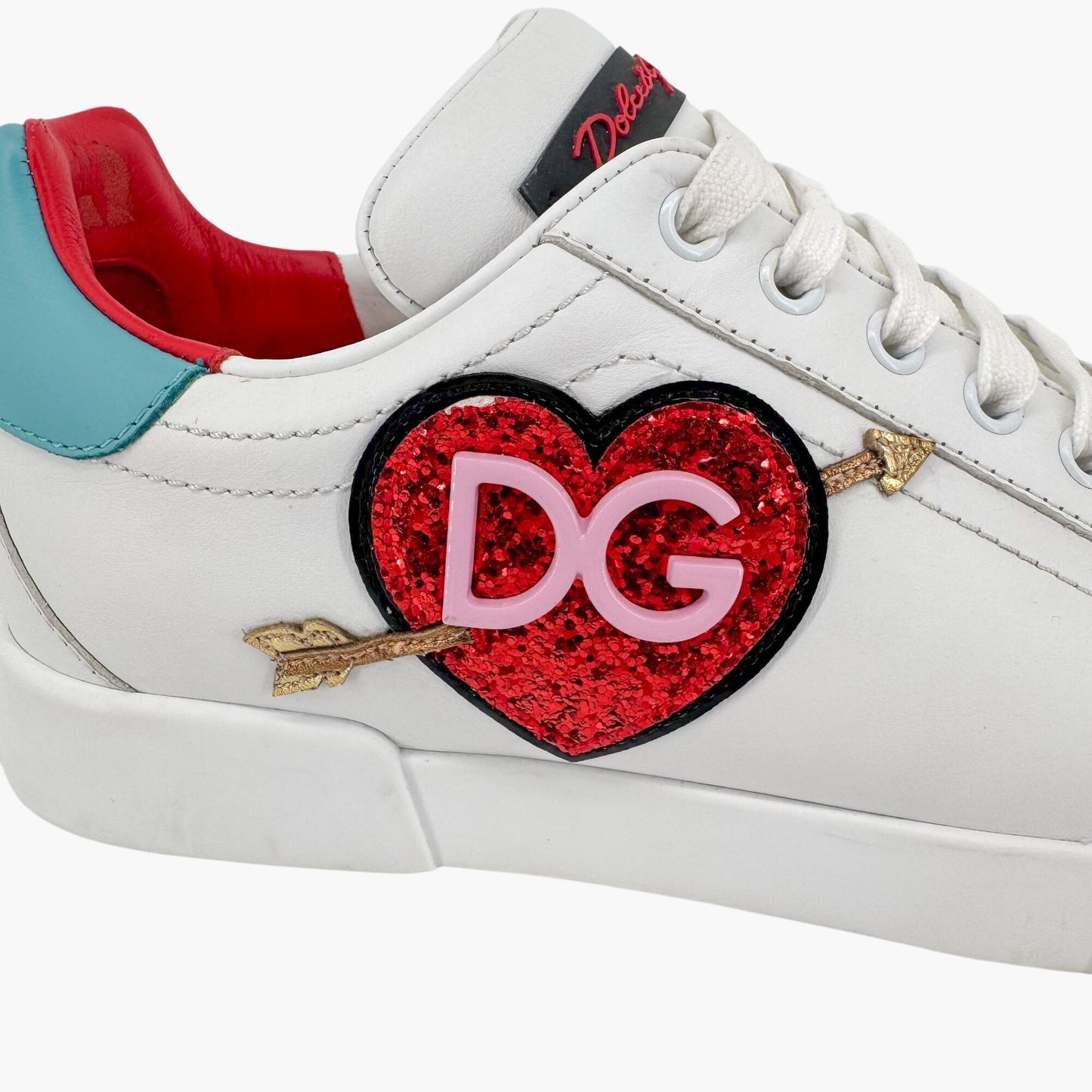 Dolce & Gabbana Portofino Heart Sneakers in White Leather – Size 39.5