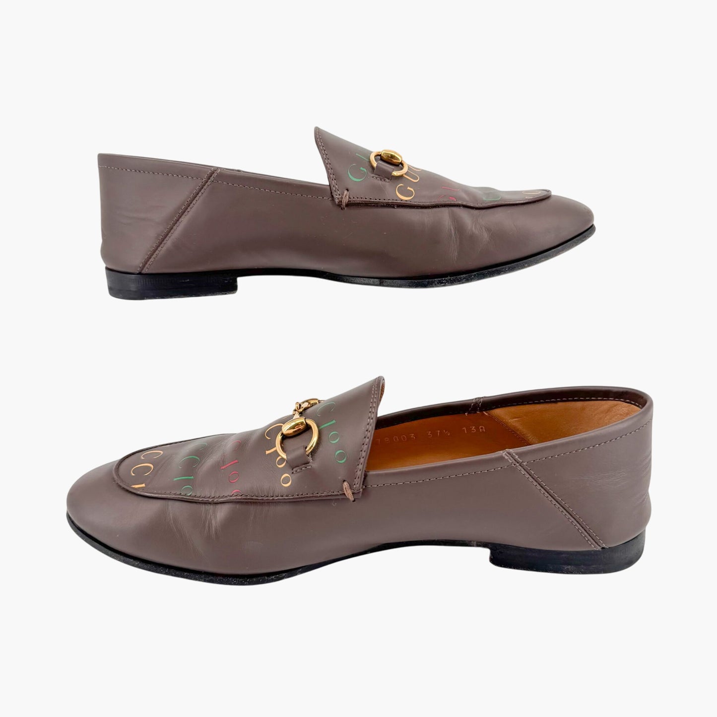 Gucci Brixton Horsebit Loafers in Brown Logo Leather – Size 37.5