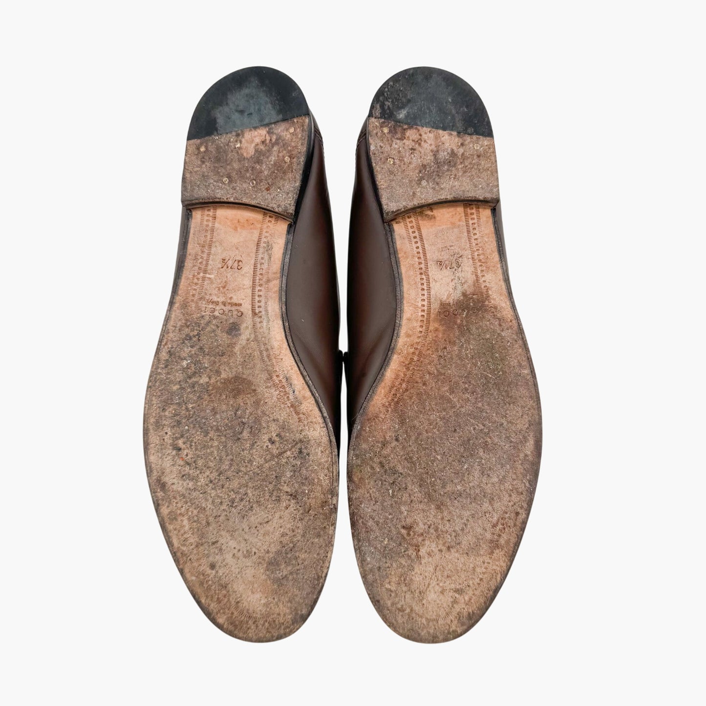 Gucci Brixton Horsebit Loafers in Brown Logo Leather – Size 37.5