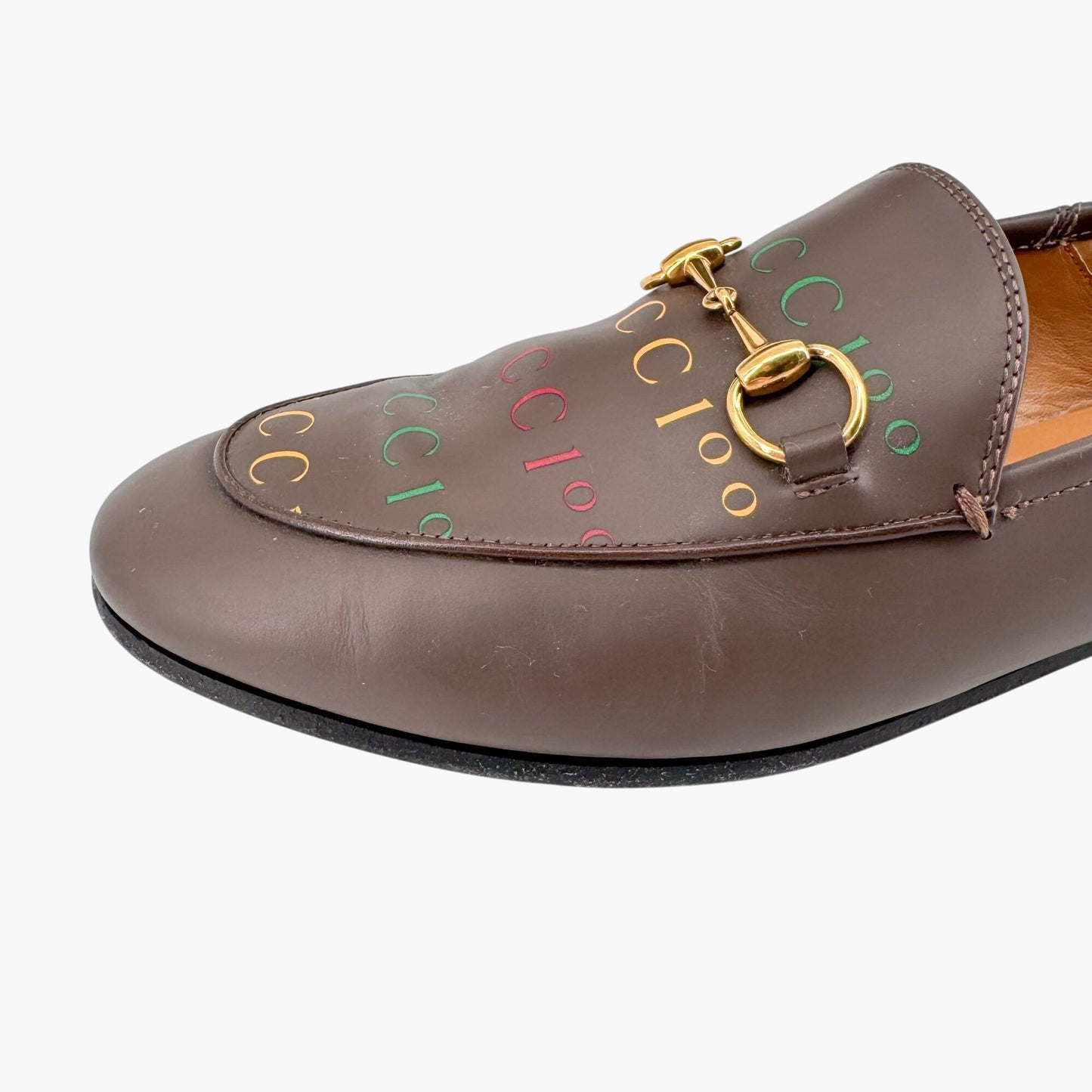 Gucci Brixton Horsebit Loafers in Brown Logo Leather – Size 37.5