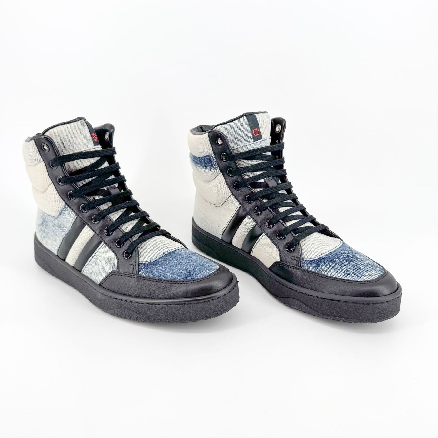 Gucci High Top Denim Sneakers in Washed Marble Denim Size 39