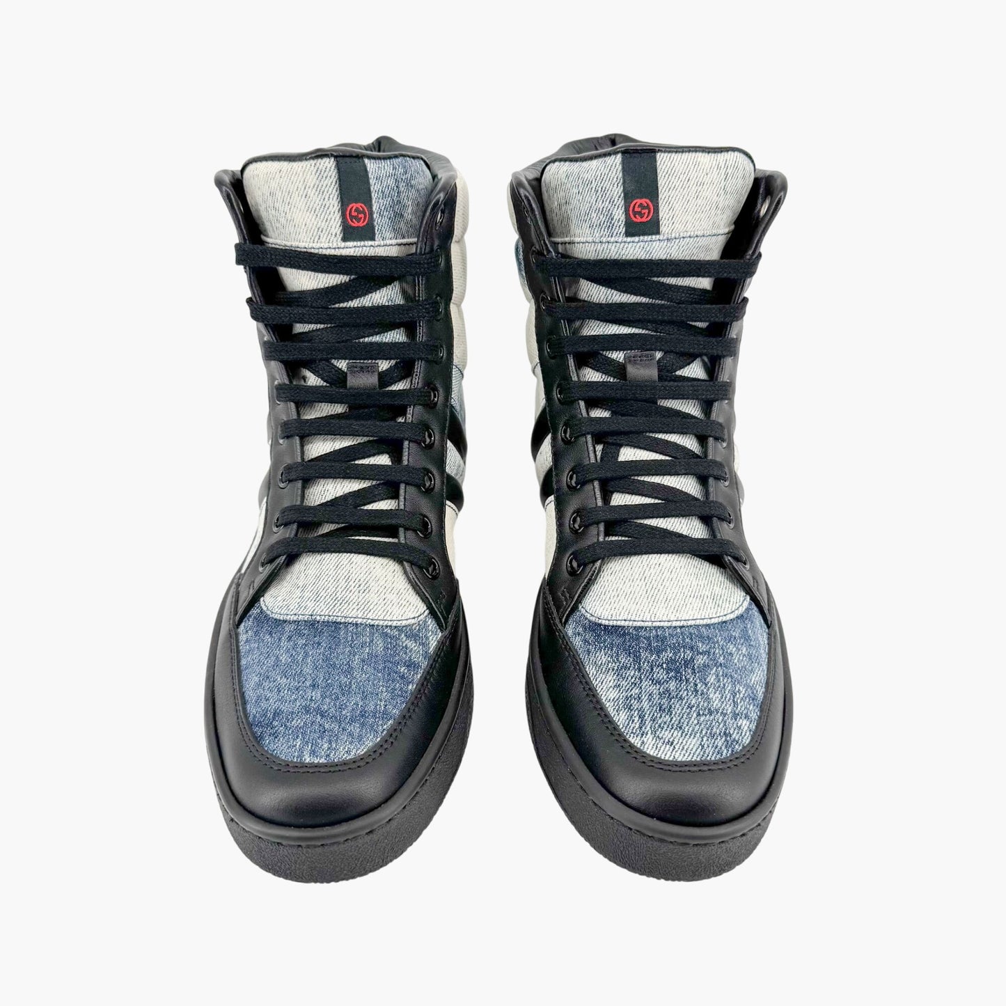 Gucci High Top Denim Sneakers in Washed Marble Denim Size 39