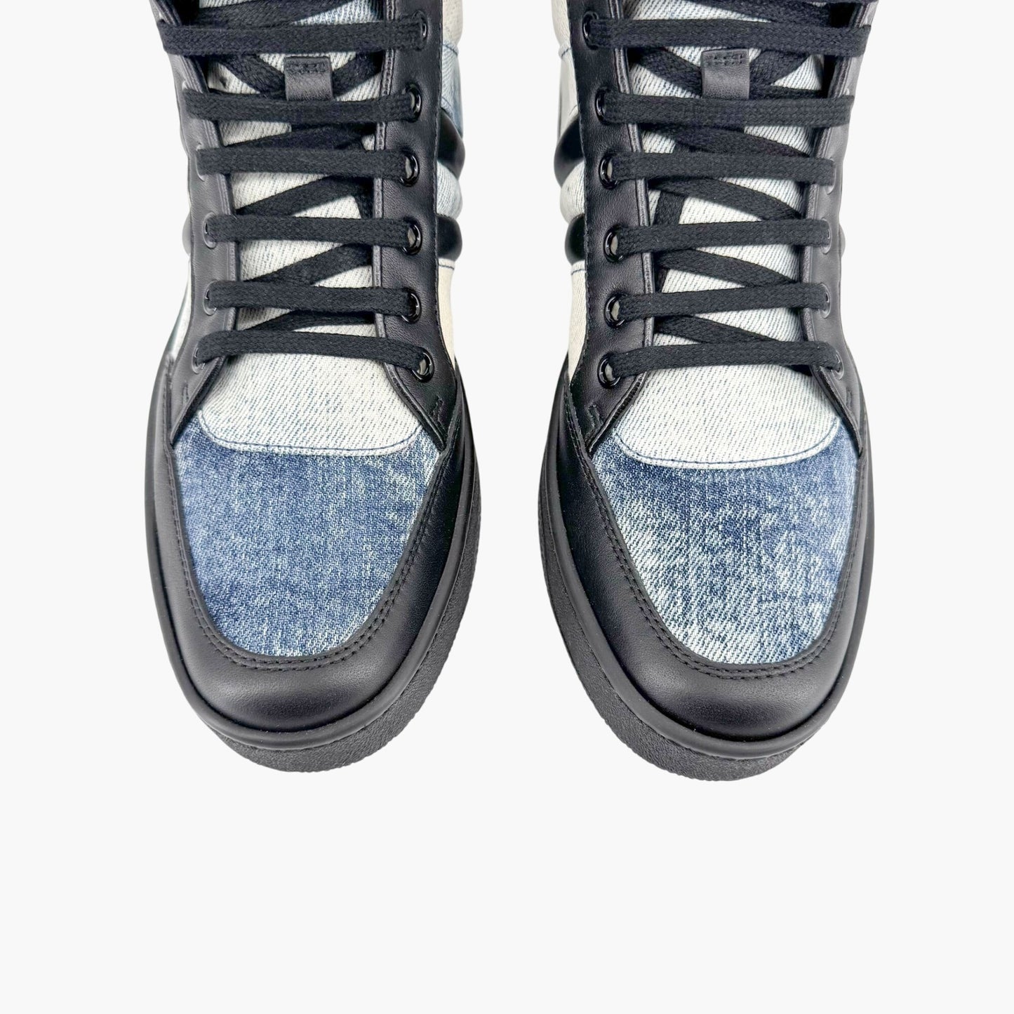 Gucci High Top Denim Sneakers in Washed Marble Denim Size 39