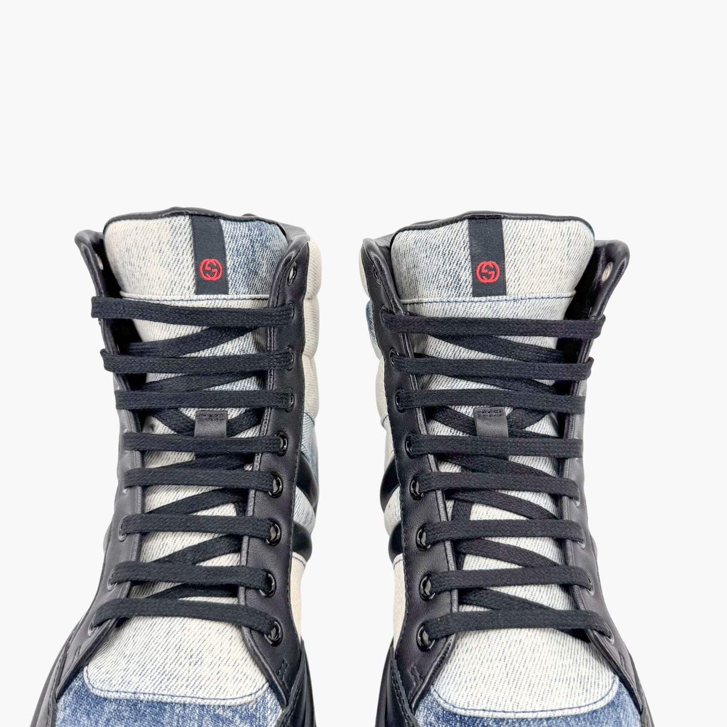 Gucci High Top Denim Sneakers in Washed Marble Denim Size 39